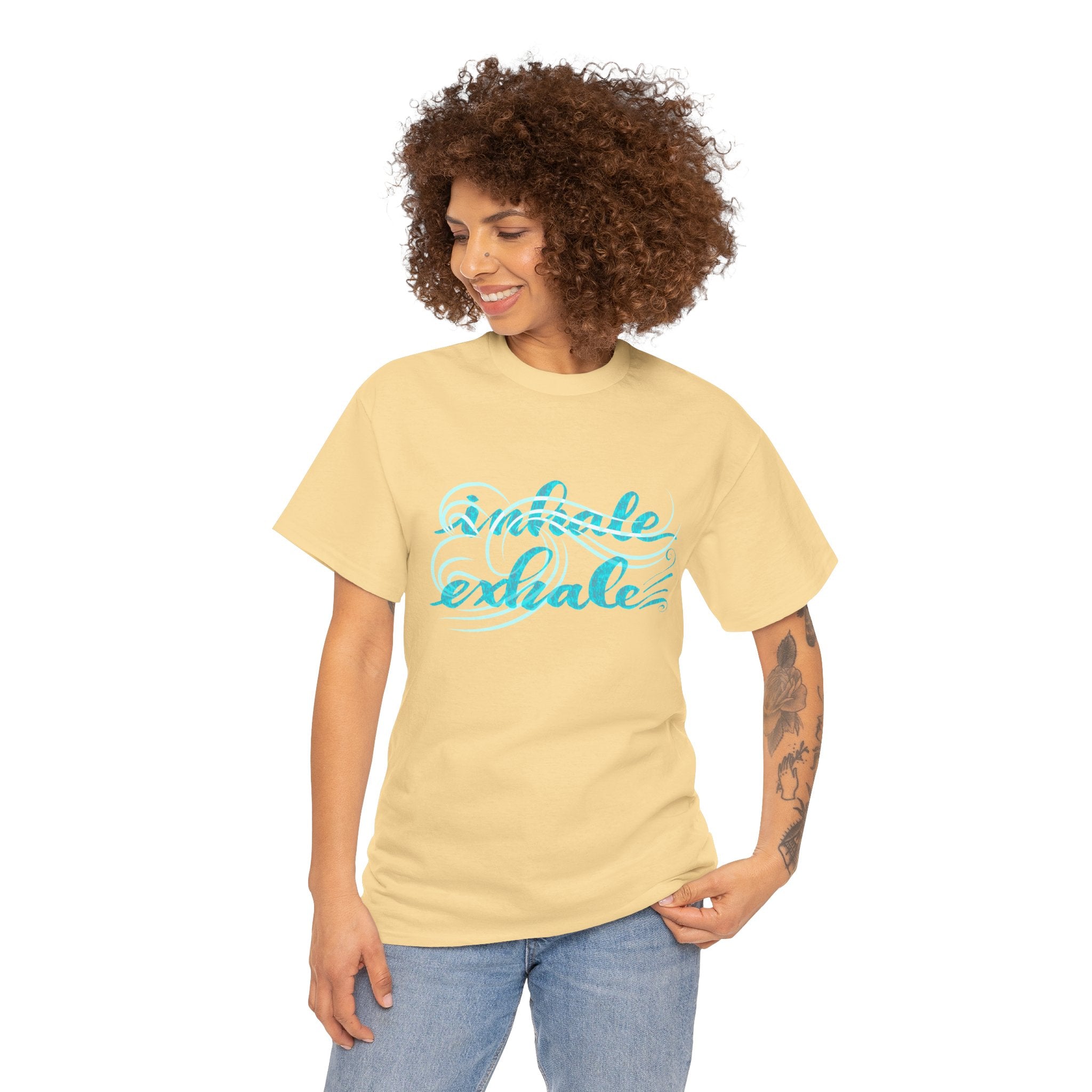 Heavy Cotton Tee - "Inhale Exhale" Relaxation Graphic Tee