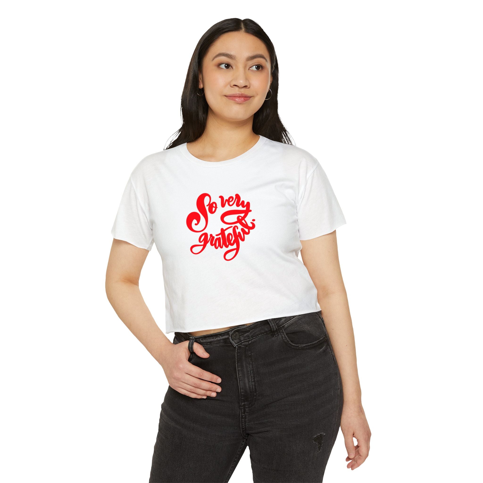 So Very Grateful Women's Festival Crop Top | Cozy Summer Shirt, Boho Crop Tee, Gratitude Apparel, Trendy Festival Wear, Gift for Her