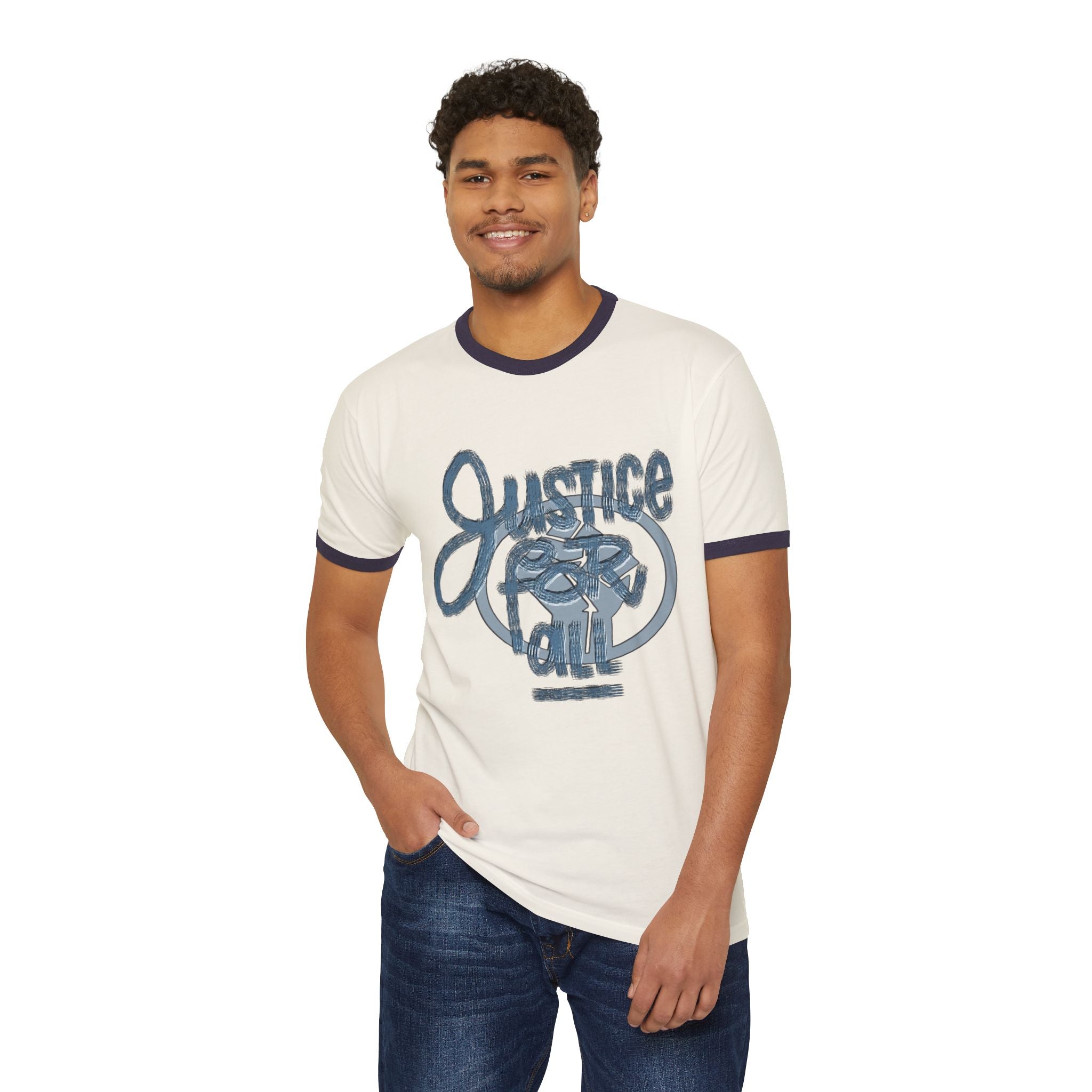 Justice For All Unisex Cotton Ringer T-Shirt | Vintage Graphic Tee for Activists