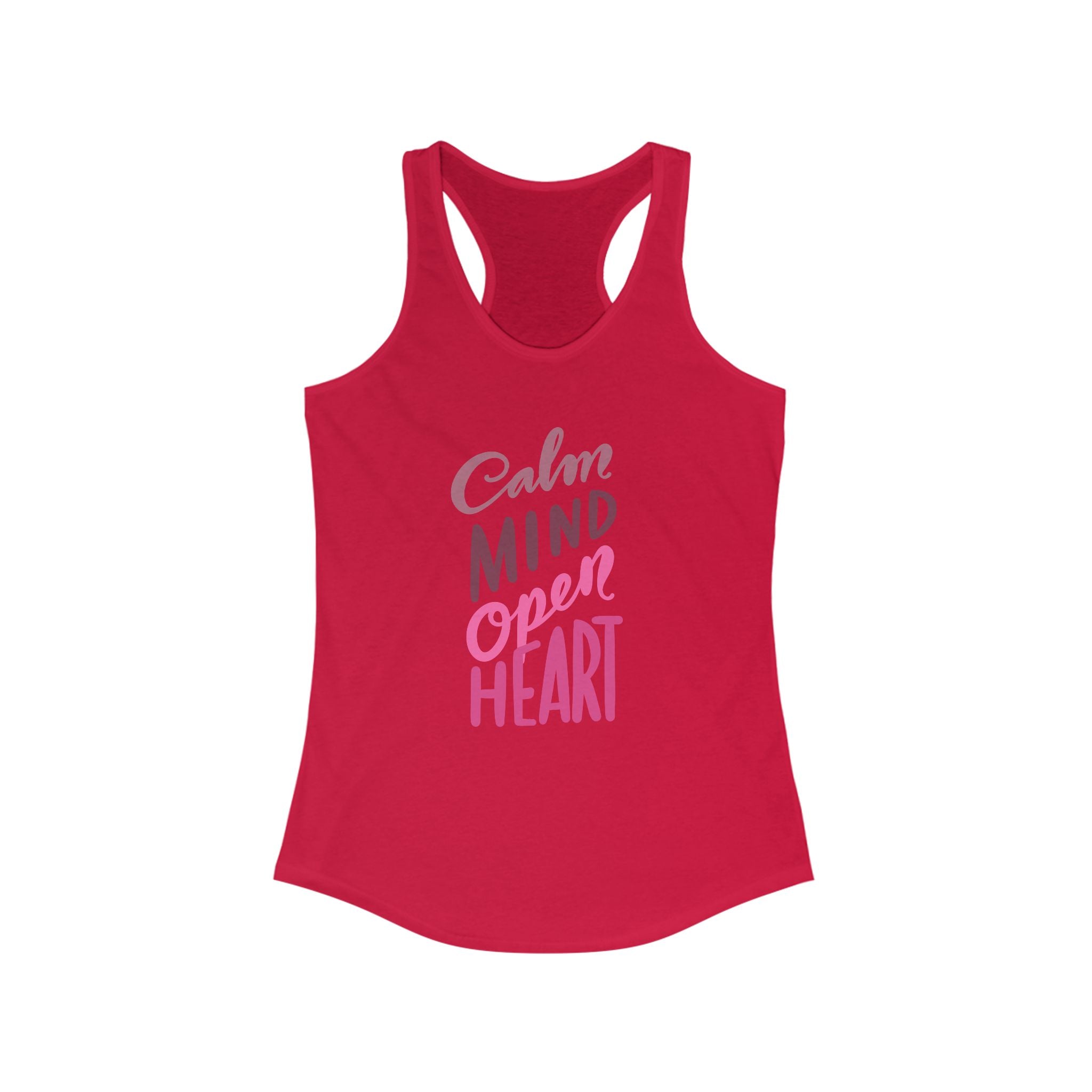 Calm Mind Open Heart Racerback Tank, Inspirational Workout Top, Women's Fitness Apparel, Gift for Yogis, Motivational Exercise Wear