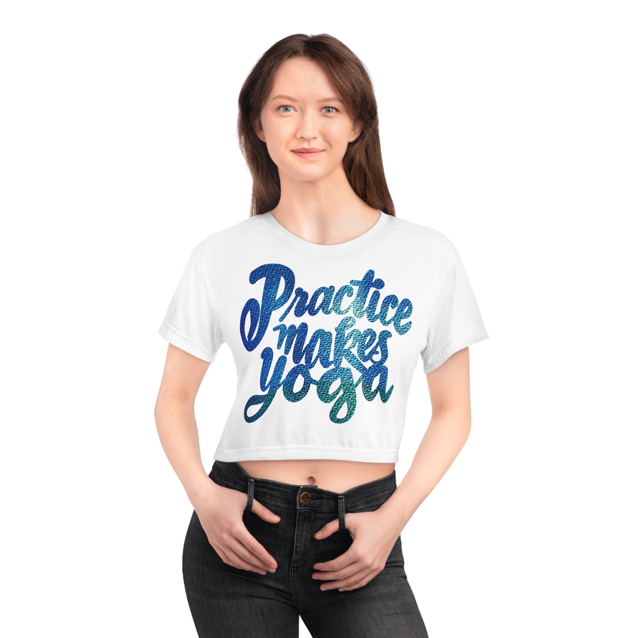 PRACTICE MAKES YOGA Crop Tee (AOP)