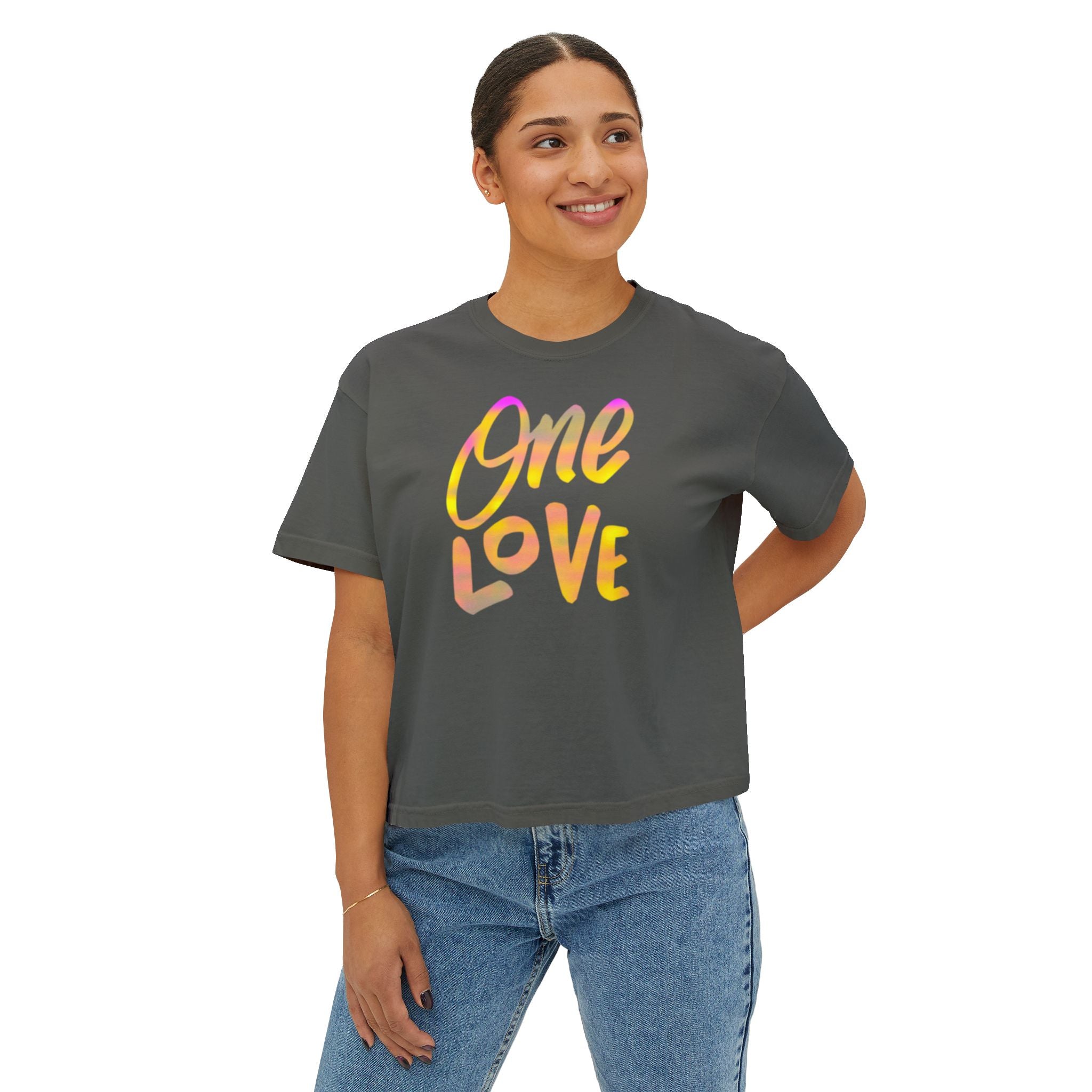 One Love Boxy Tee — Women's Crop Graphic T-Shirt