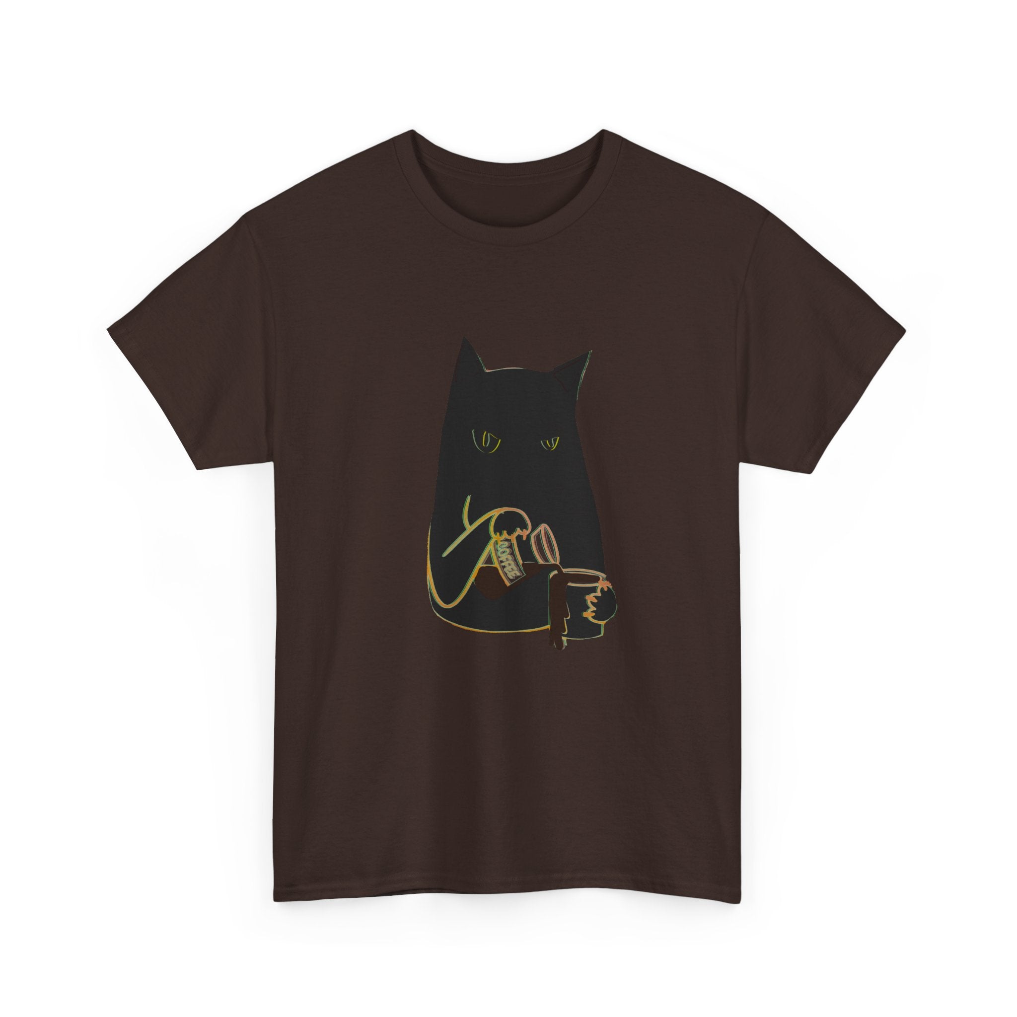 Cool Coffee Cat Unisex Heavy Cotton Tee - Perfect for Cat Lovers