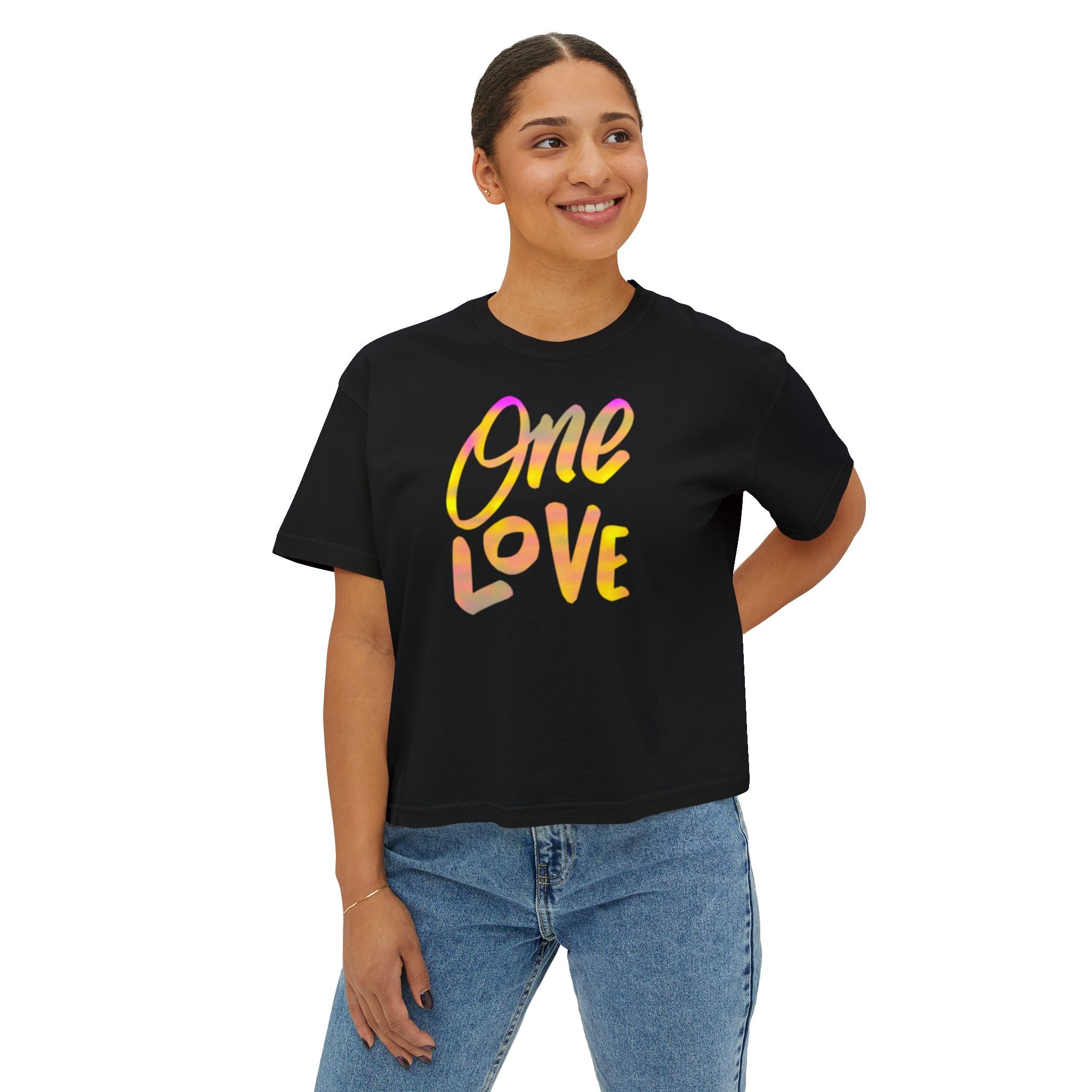 One Love Boxy Tee — Women's Crop Graphic T-Shirt