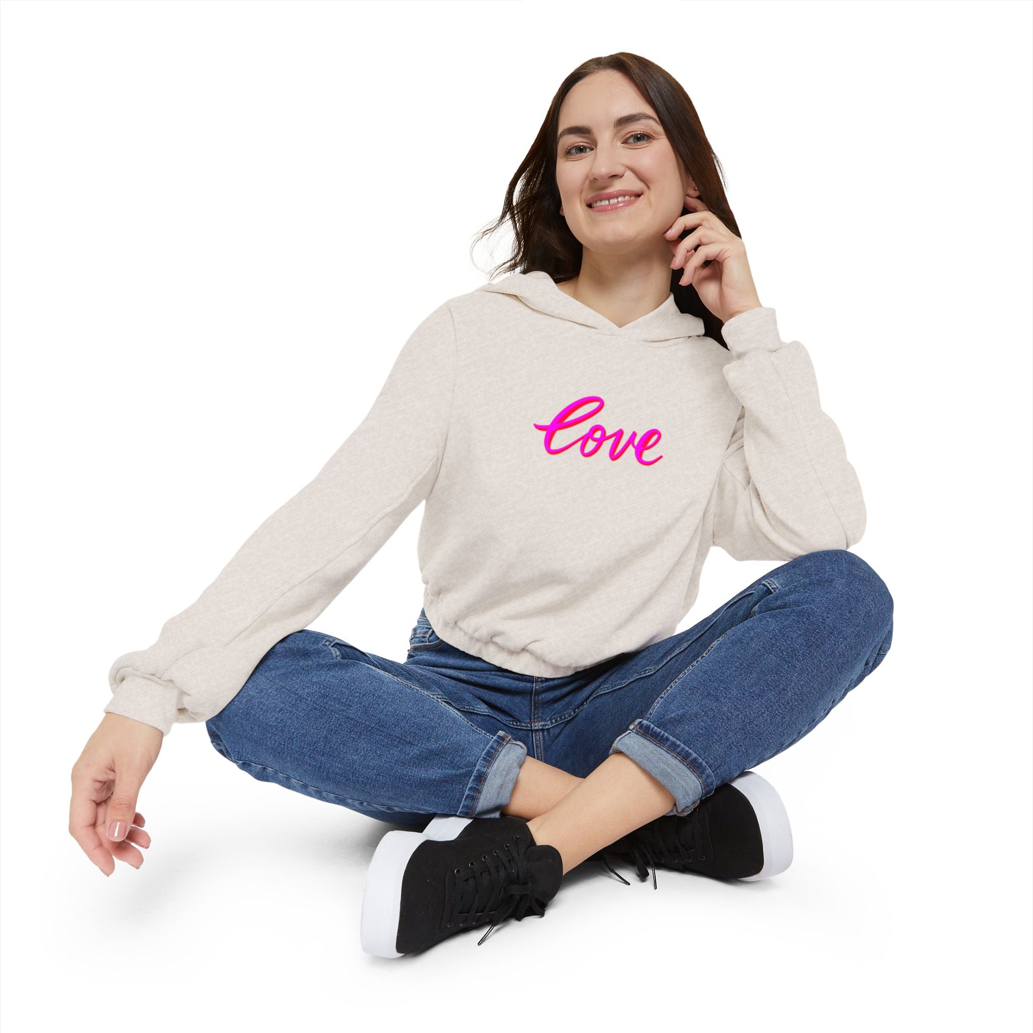Women's Love Cinched Bottom Hoodie, Cute Lounge Wear, Everyday Comfort