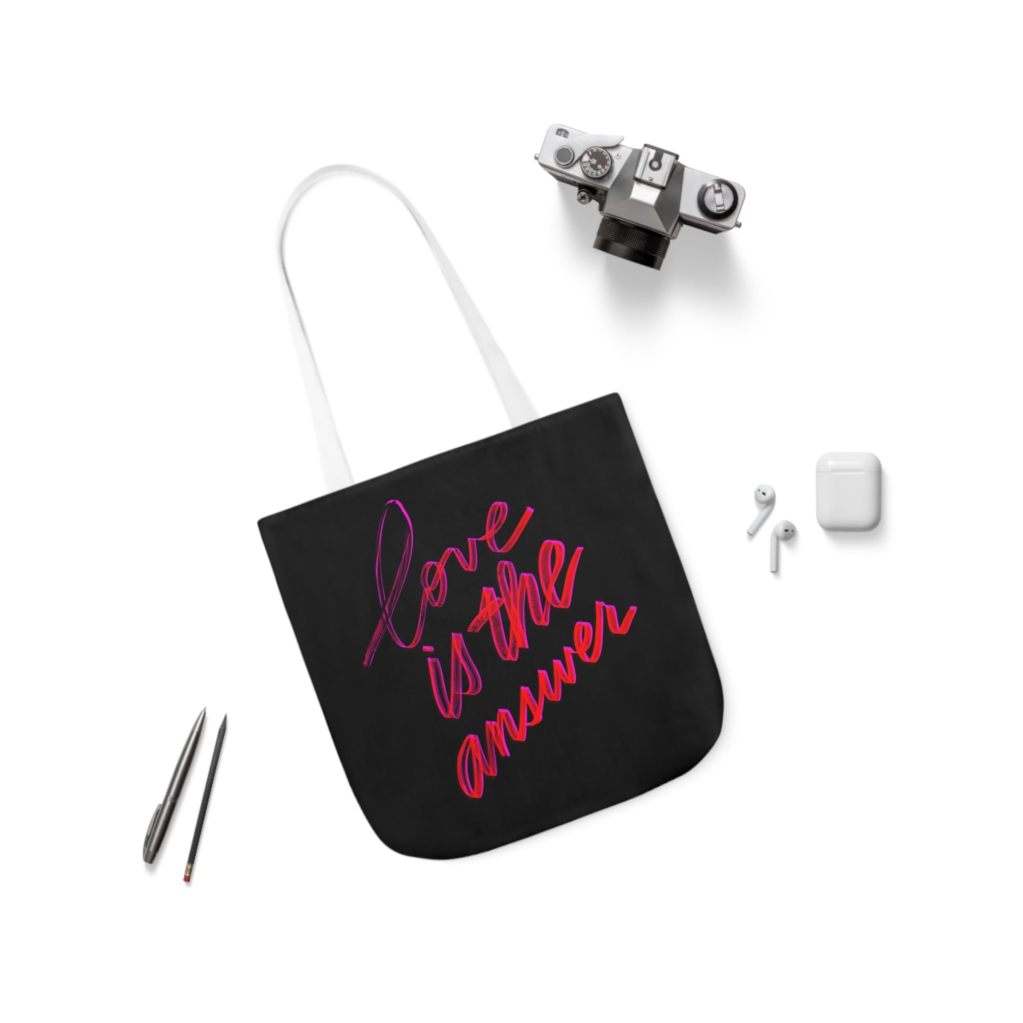 LOVE IS THE ANSWER Canvas Tote Bag, 5-Color Straps