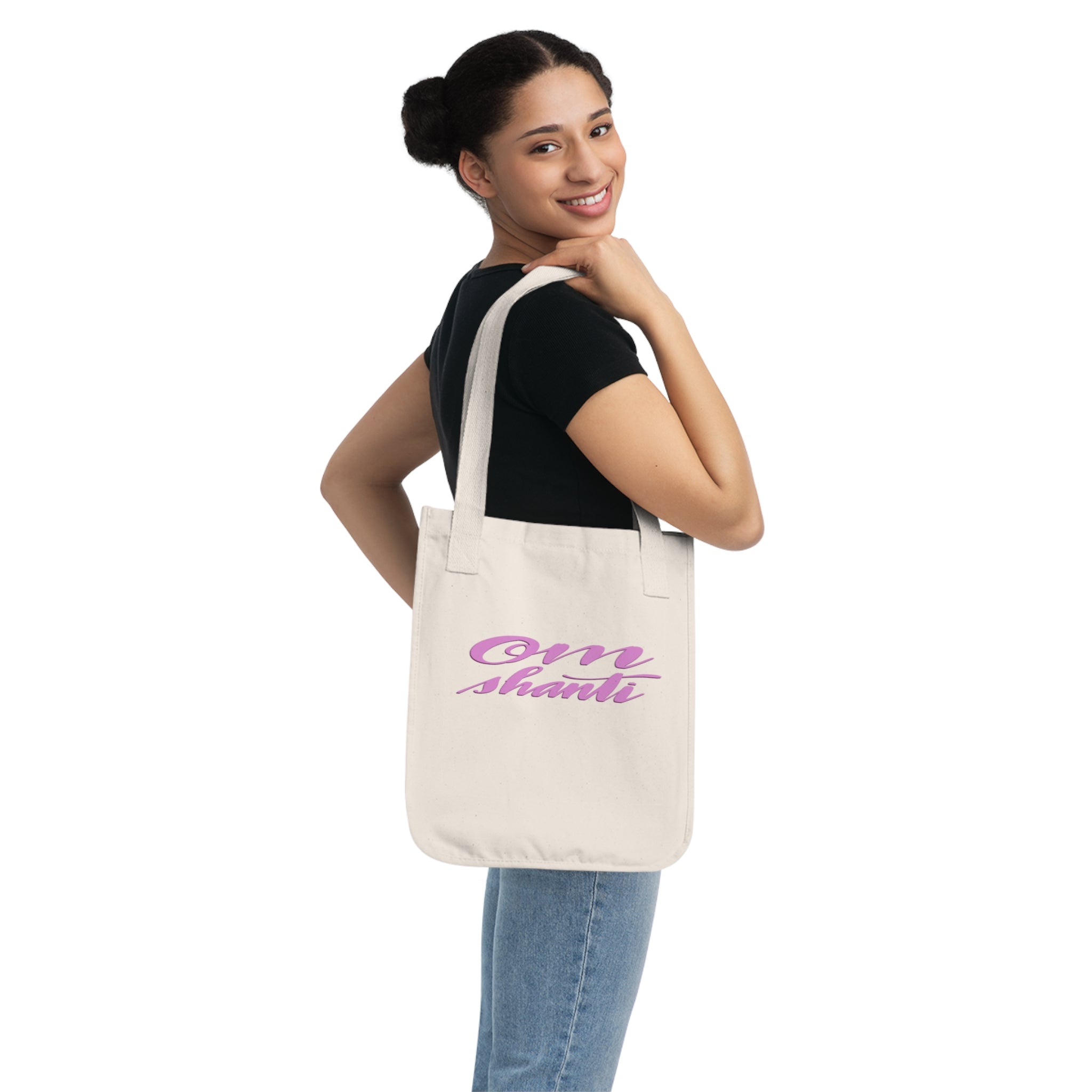 Om Organic Canvas Tote Bag - Eco-Friendly Shopper, Yoga Accessory, Gift for Mindfulness, Festival Bag, Om Shanti Tote