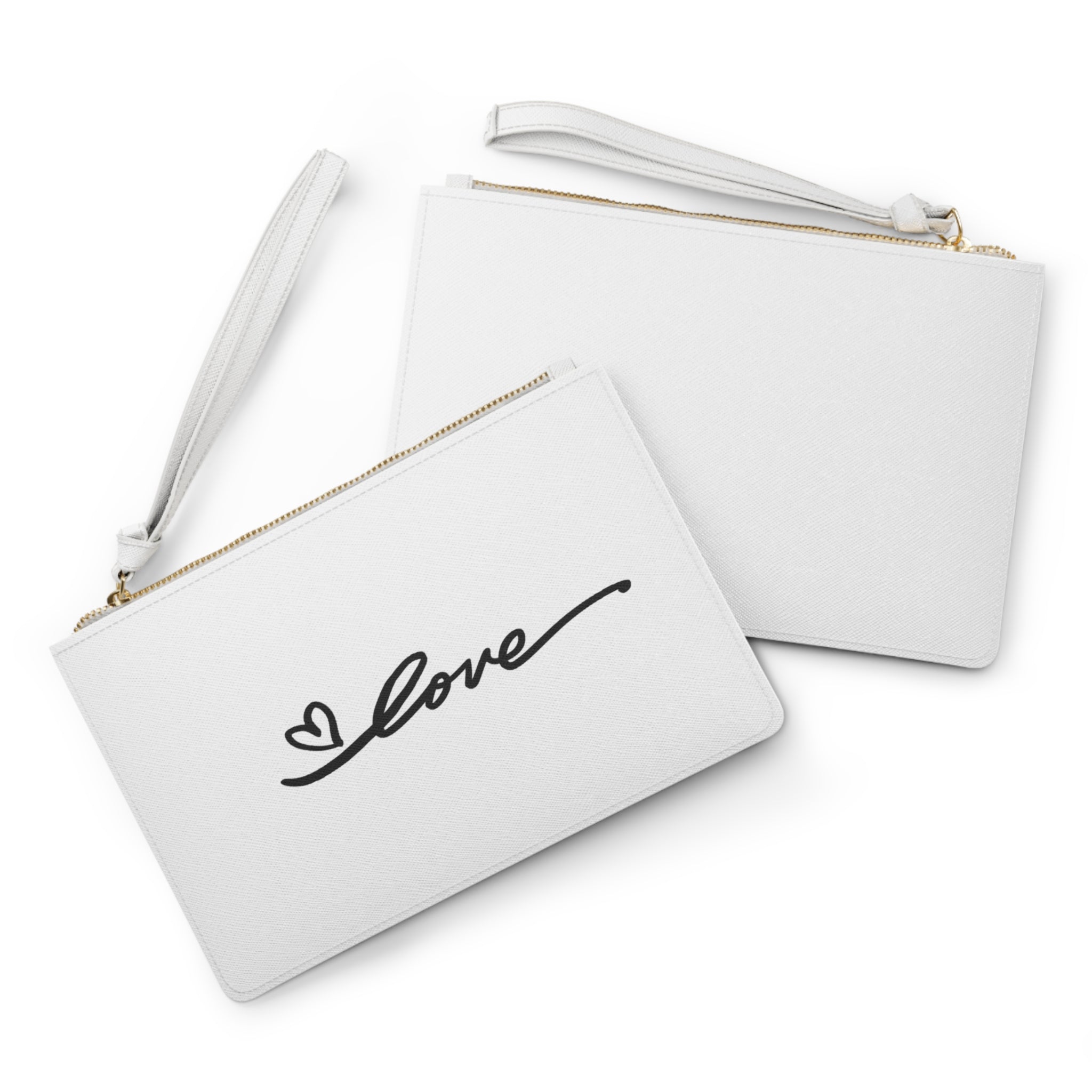 White 'LOVE' Wristlet Clutch — Minimal Heart Script Bag for Gifts & Valentine’s