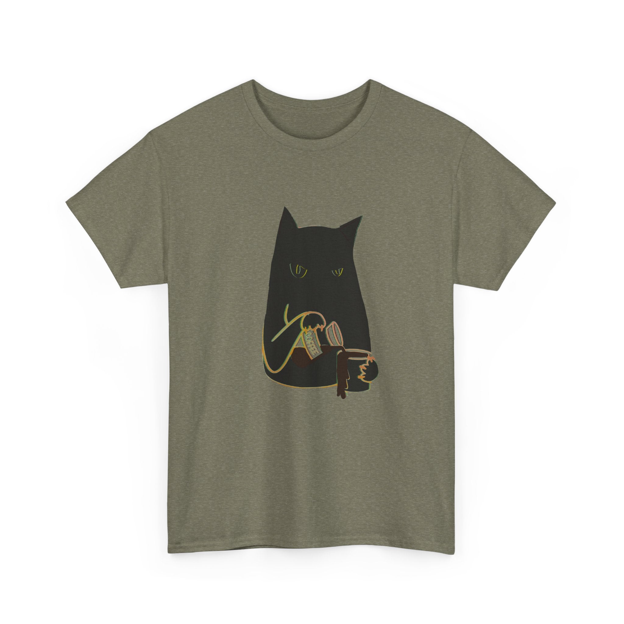 BLACK CAT BLACK COFFEE Unisex Heavy Cotton Tee