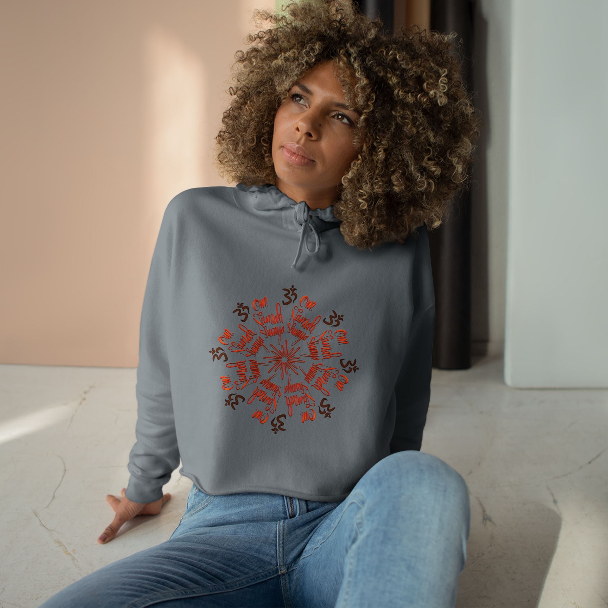 Spiritual Snowflake Crop Hoodie - Cozy White Pullover for Yoga & Meditation