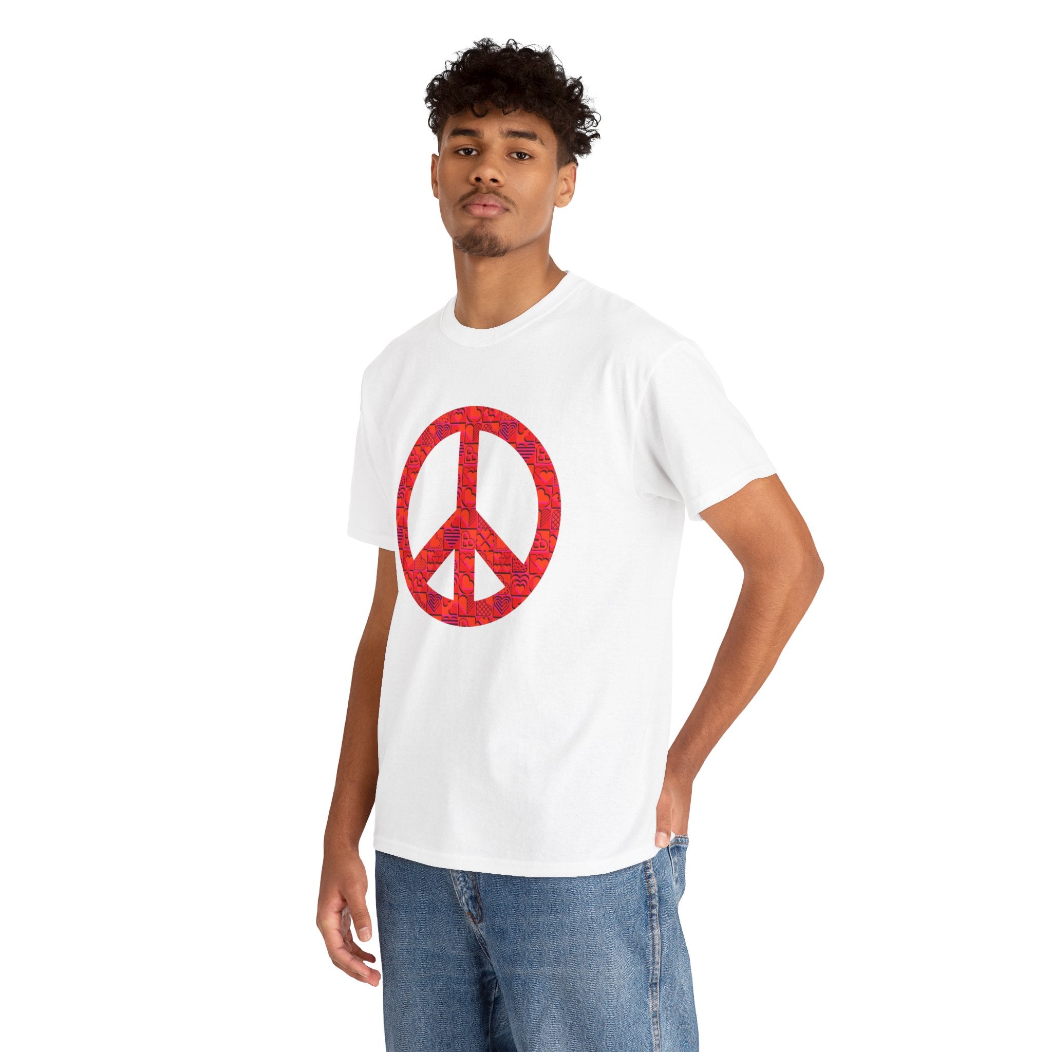 Peace Symbol Unisex Heavy Cotton Tee - Vibrant Red Design for Casual Wear
