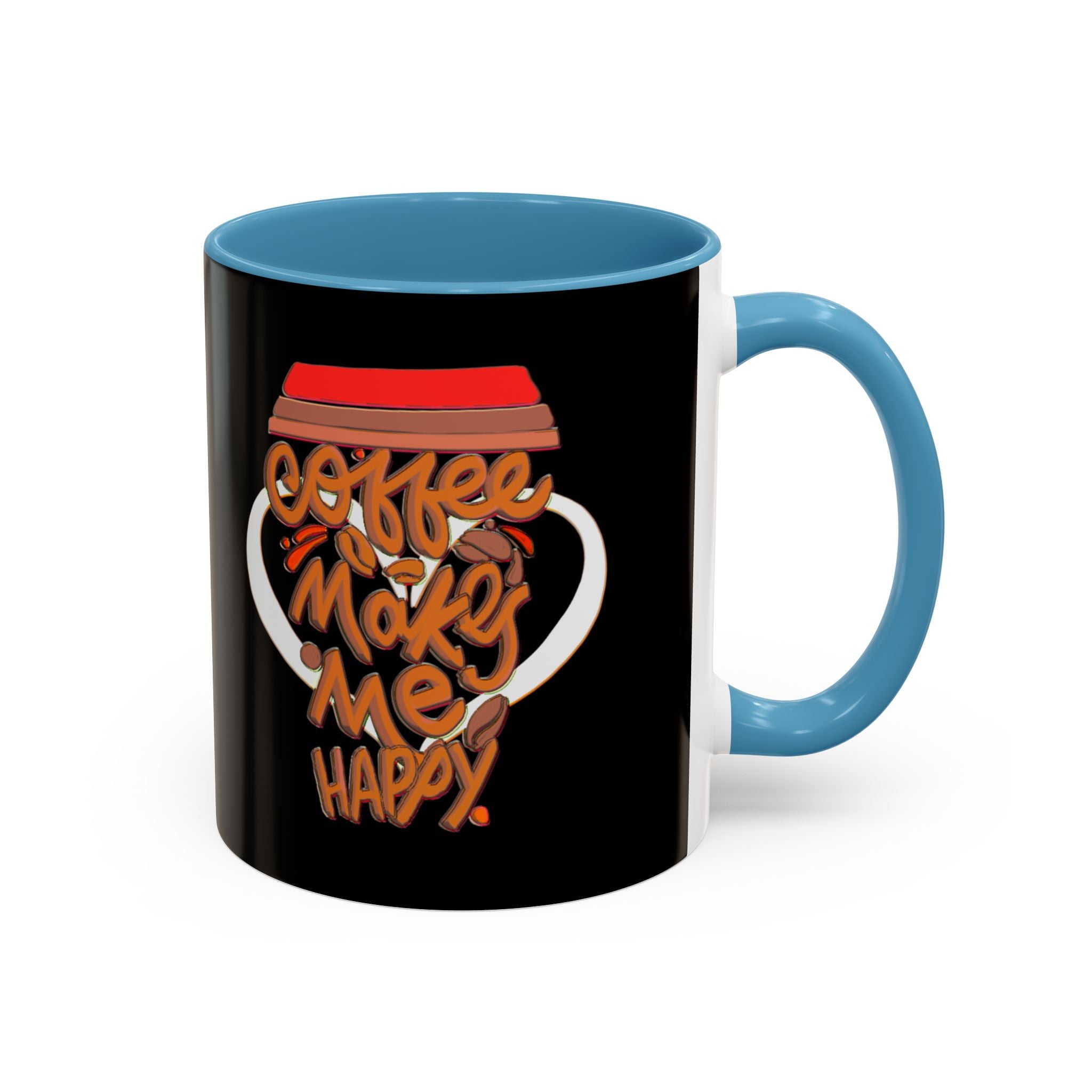 COFFEE MAKES ME HAPPY Hand-Drawn Design Accent Coffee Mug (11oz)