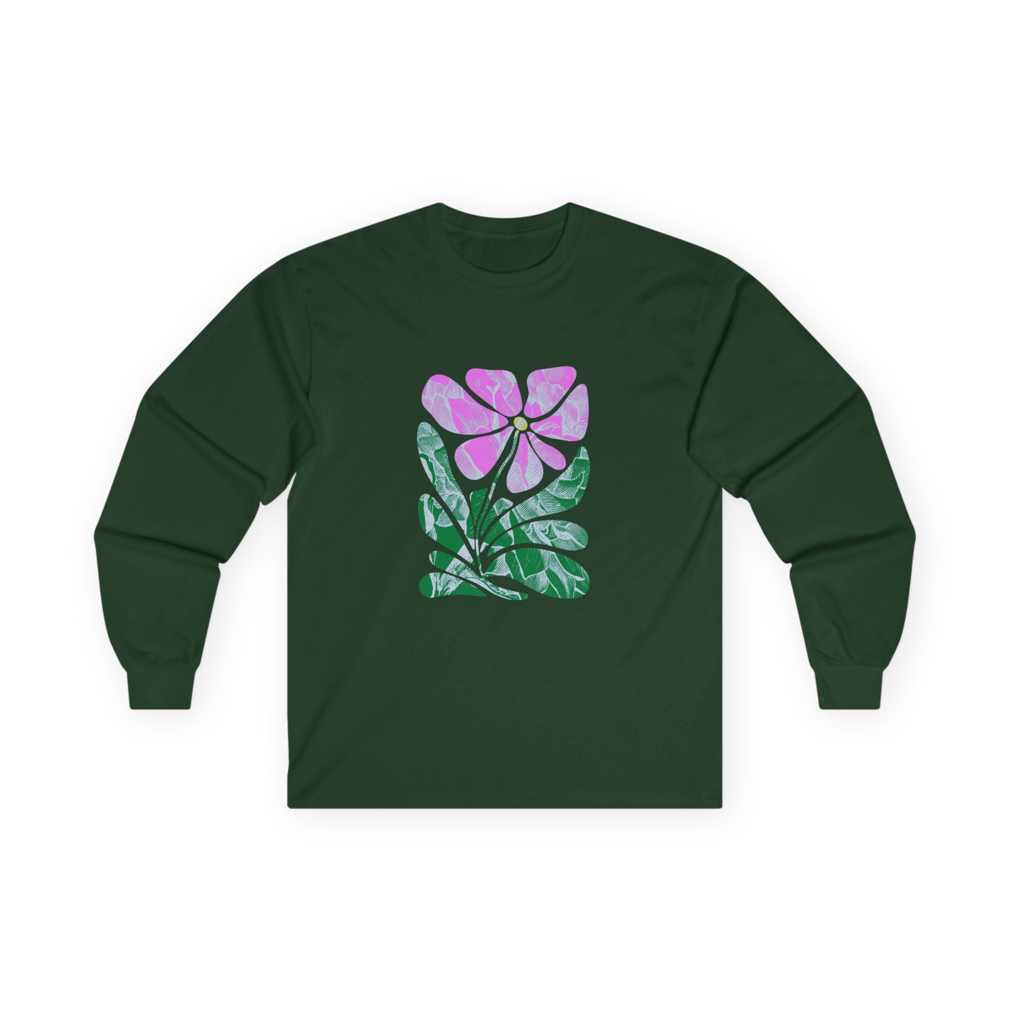 Floral Watercolor Long Sleeve Tee — Pink Bloom Graphic