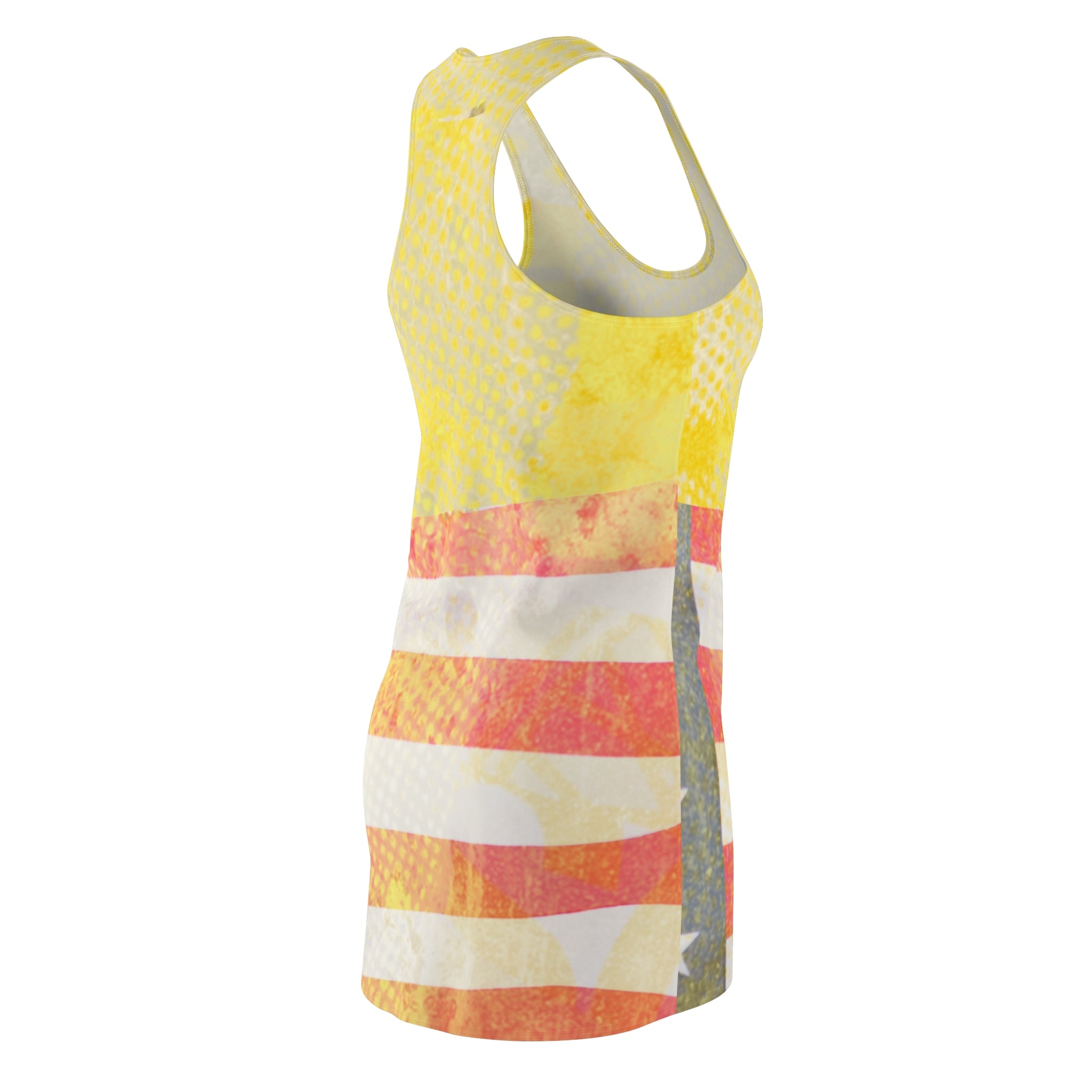 Vibrant Summer Racerback Dress for Women - Bright Yellow and Coral Stripes