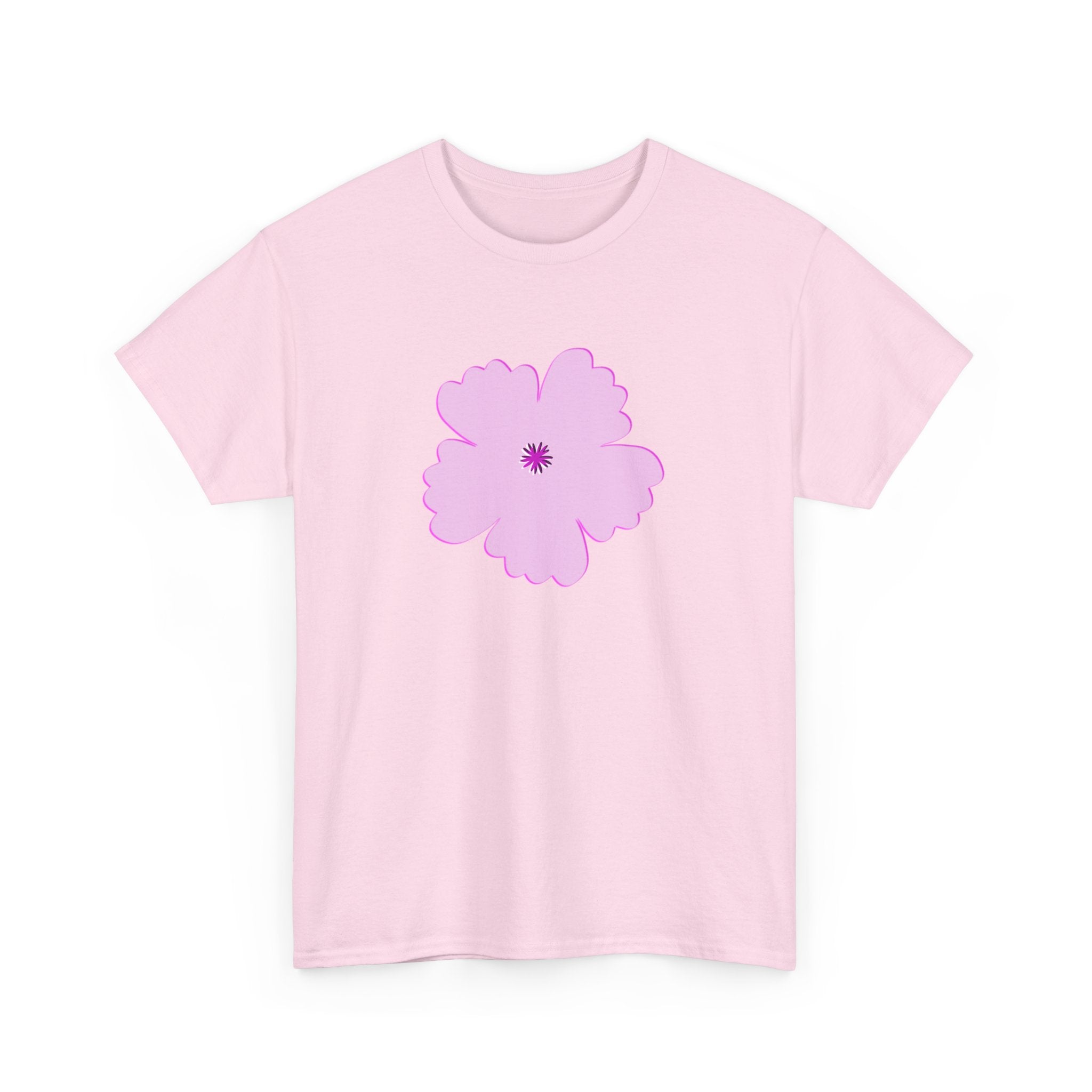 Pink Floral Heavy Cotton Tee - Spring Vibes, Casual Wear, Perfect for Everyday Style