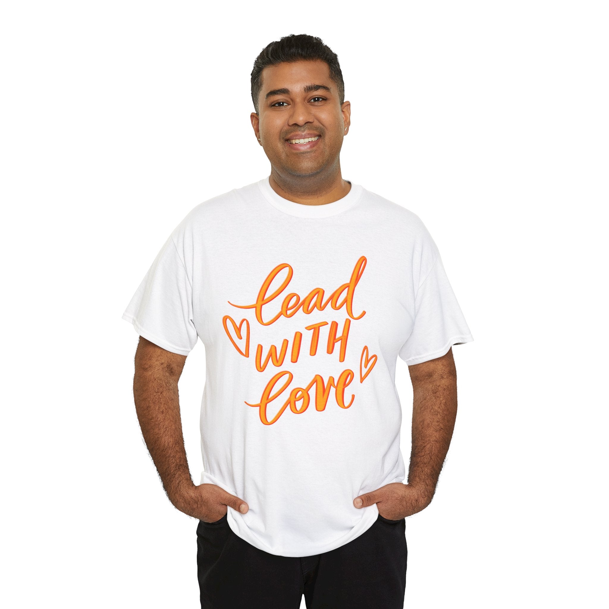 Lead with Love Unisex Heavy Cotton Tee - Heartfelt Message Tee for Everyday Inspiration