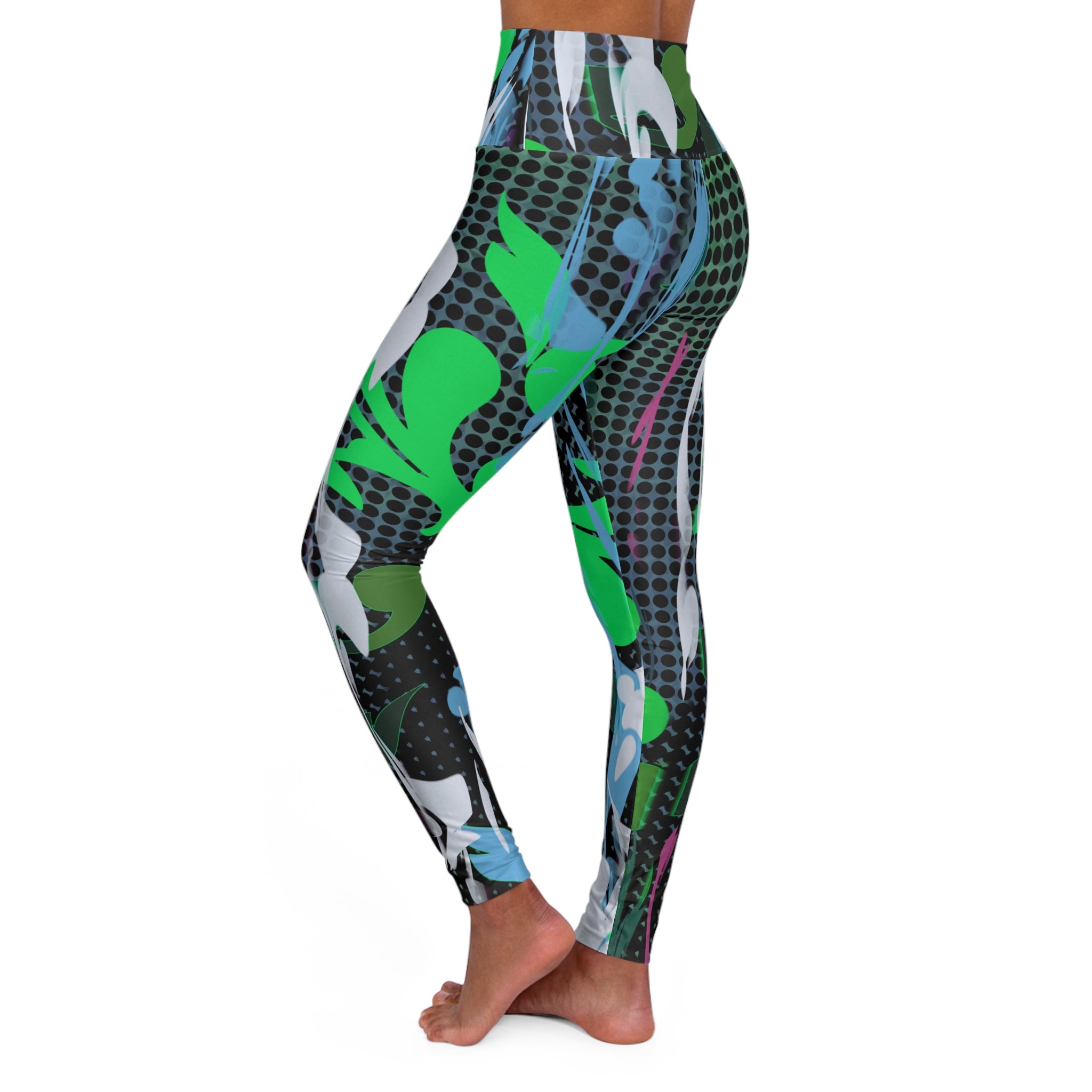 Eco-Friendly High Waisted Yoga Leggings - Colorful Abstract Design