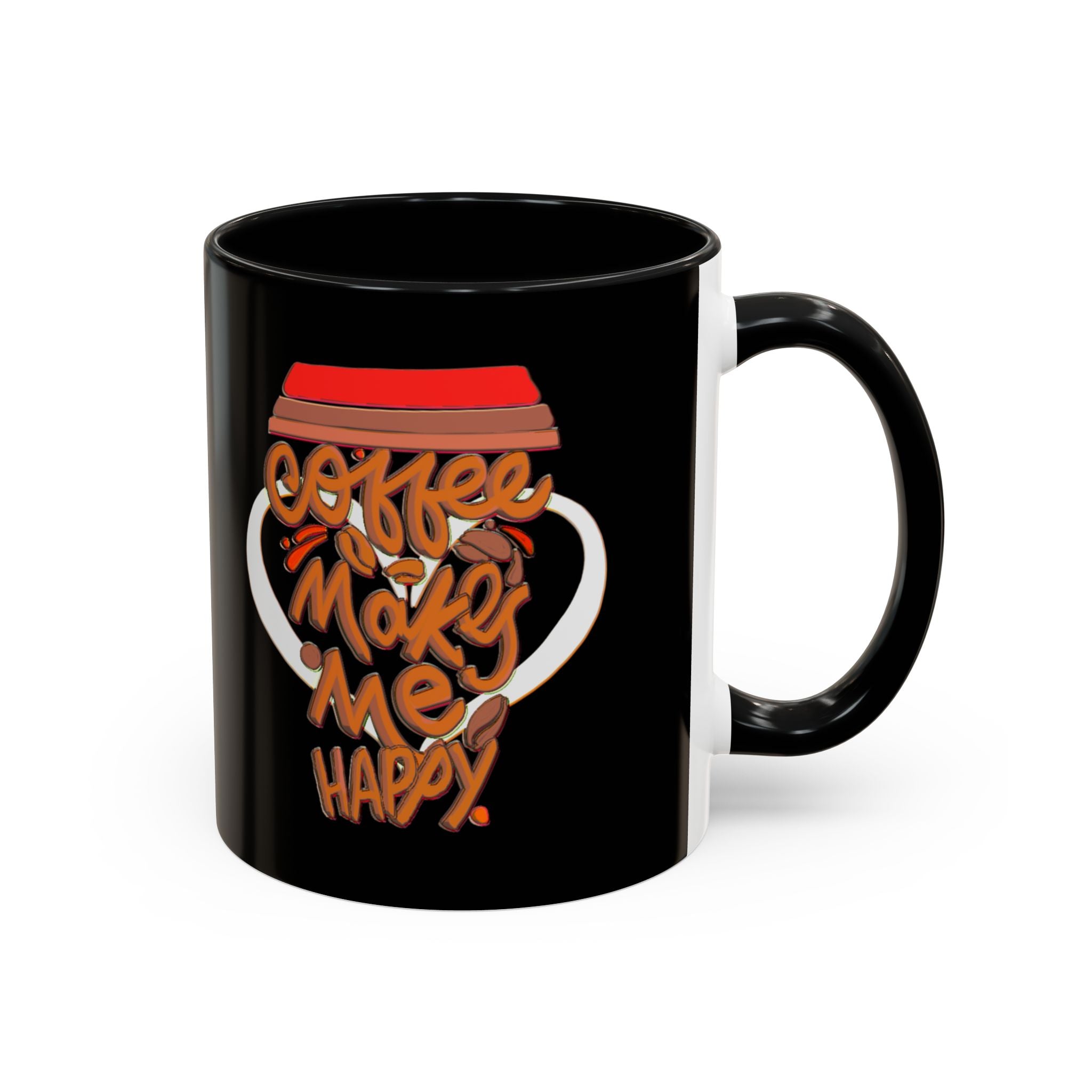 COFFEE MAKES ME HAPPY Hand-Drawn Design Accent Coffee Mug (11oz)