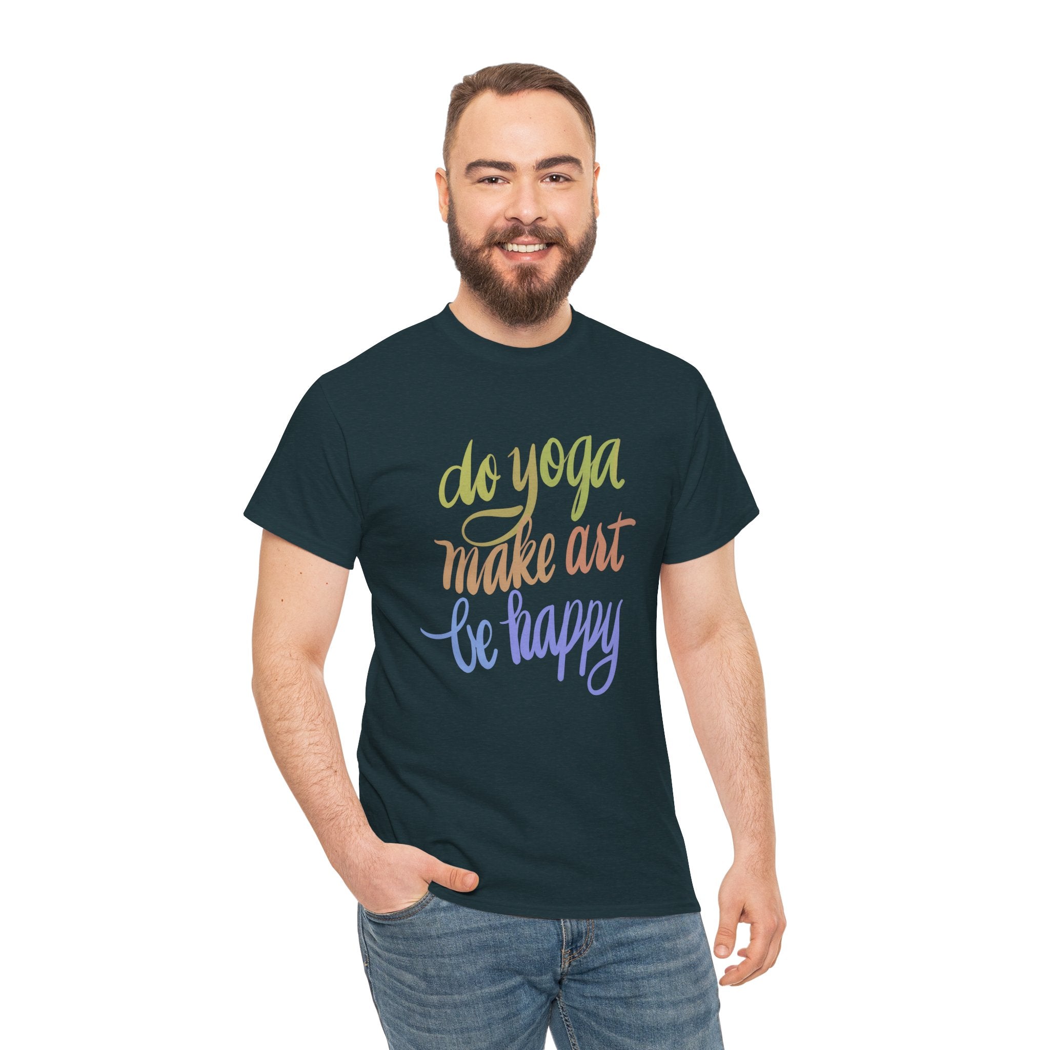 Unisex Cotton Tee - "Do Yoga, Make Art, Be Happy" - Motivational T-Shirt, Gift for Yogis, Art Lovers, Relaxed Fit Top