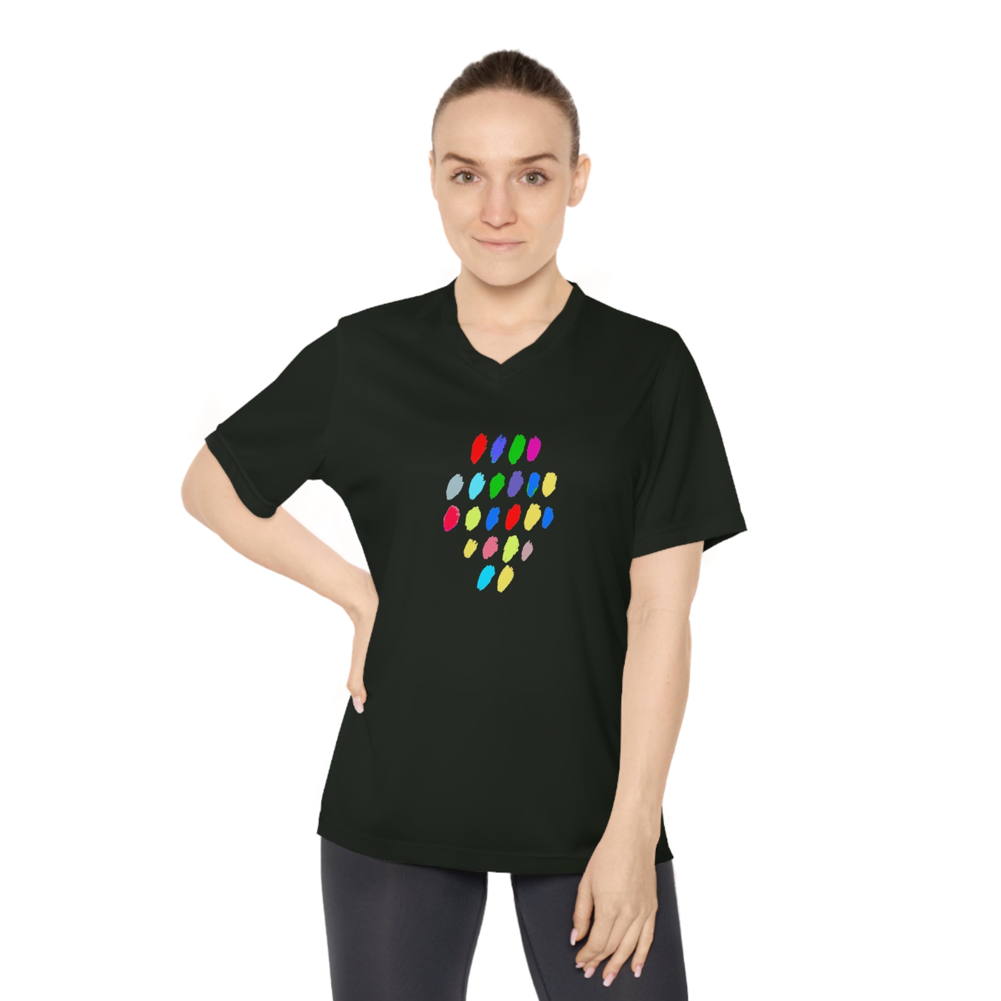 Colorful Dot Women's Performance V-Neck T-Shirt – Activewear for Fitness Enthusiasts