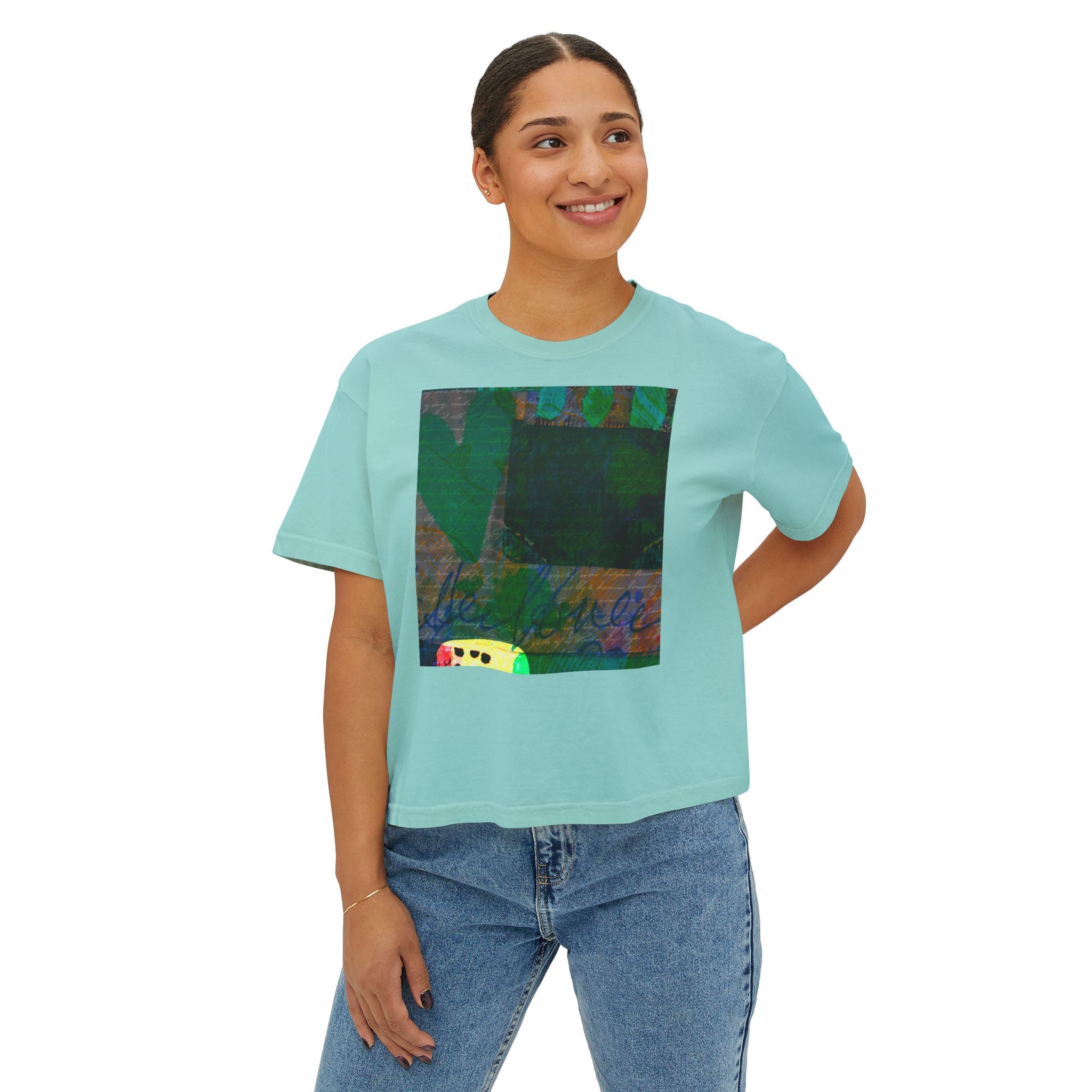 Art Lover's Women's Boxy Tee – Colorful Heart Design for Creative Souls