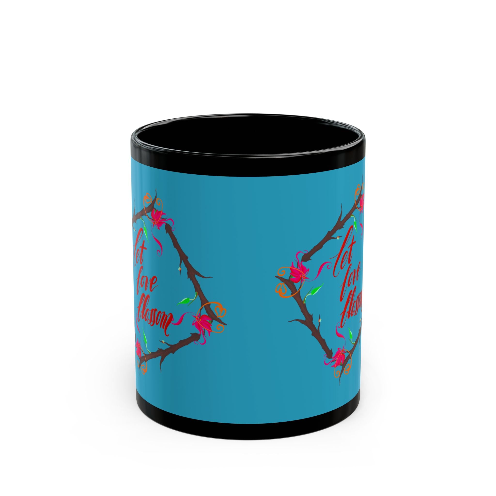 LET LOVE BLOSSOM Black Mug (11oz)
