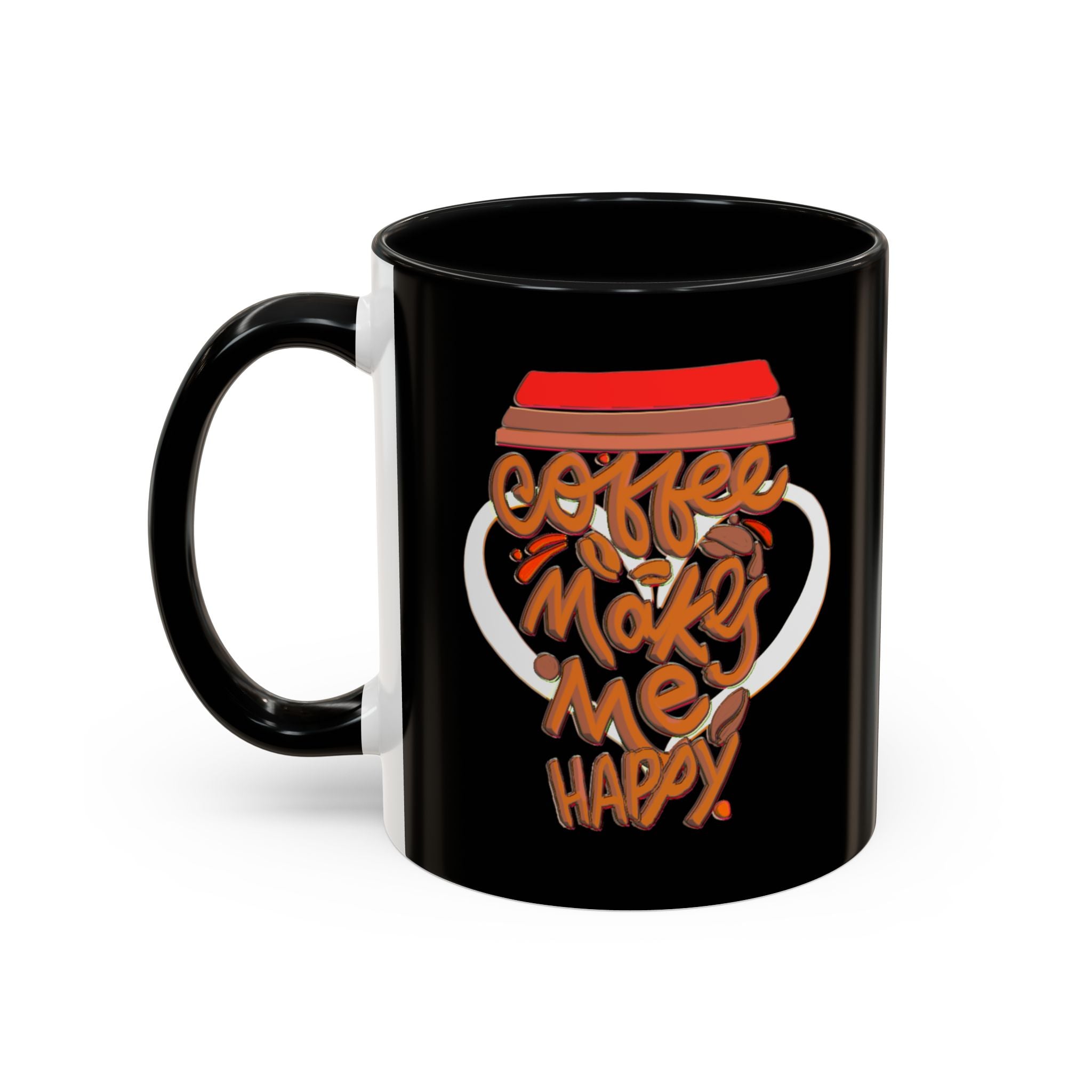 COFFEE MAKES ME HAPPY Hand-Drawn Design Accent Coffee Mug (11oz)