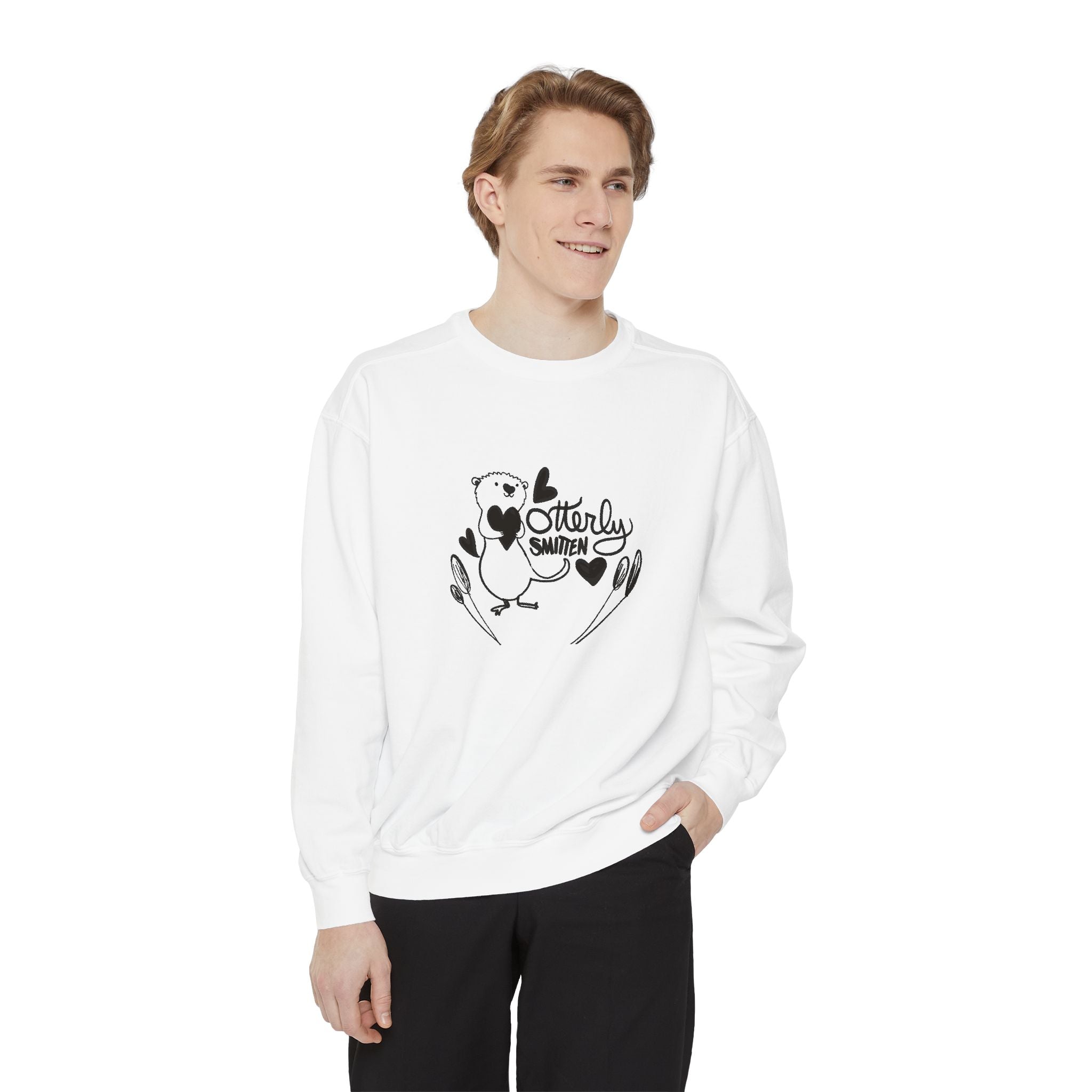 Otterly Smitten Unisex Garment-Dyed Sweatshirt - Cozy & Playful Gift for Animal Lovers