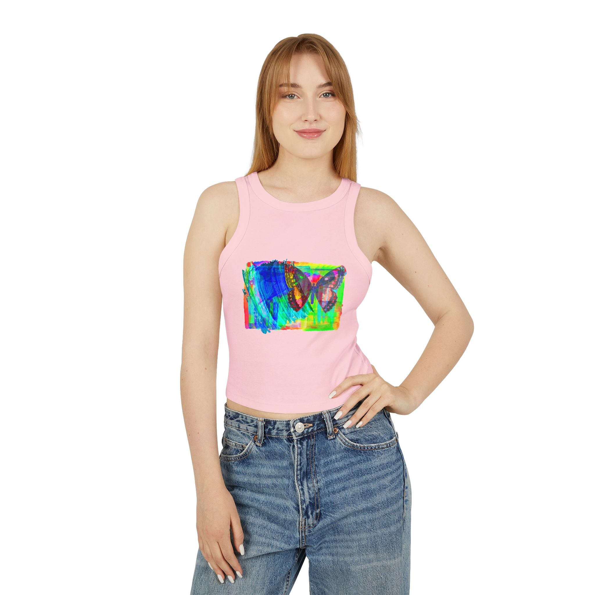 Vibrant Butterfly Racer Tank Top | Women's Summer Top, Festival Wear, Outdoor Activity, Gym Apparel, Boho Style
