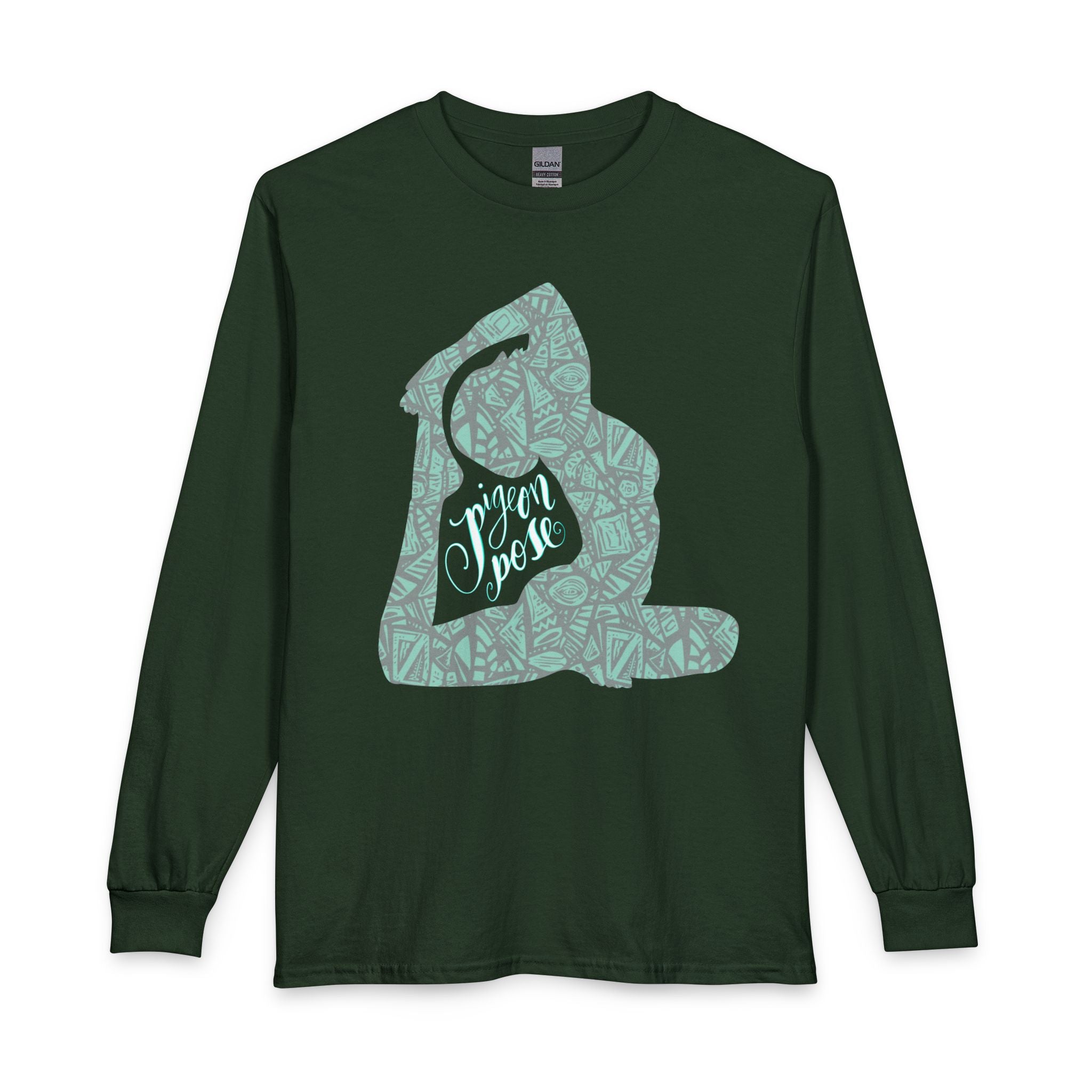 Long Sleeve Tee —Yoga Silhouette "Pigeon Pose" Hand-drawn