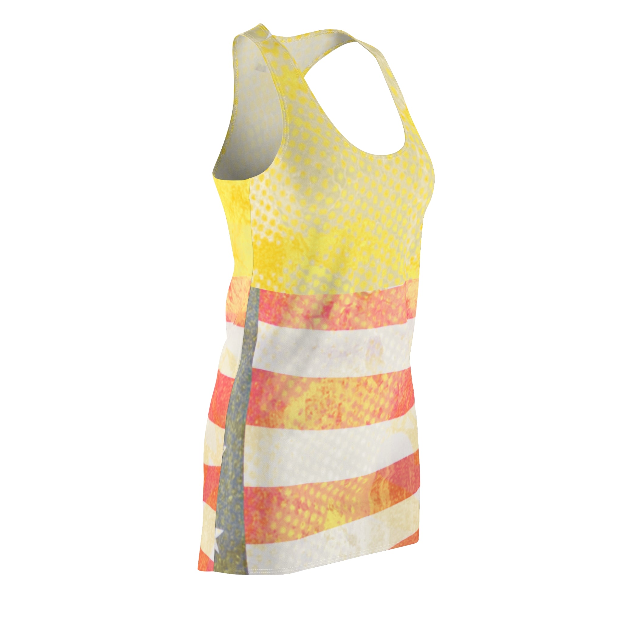 Vibrant Summer Racerback Dress for Women - Bright Yellow and Coral Stripes