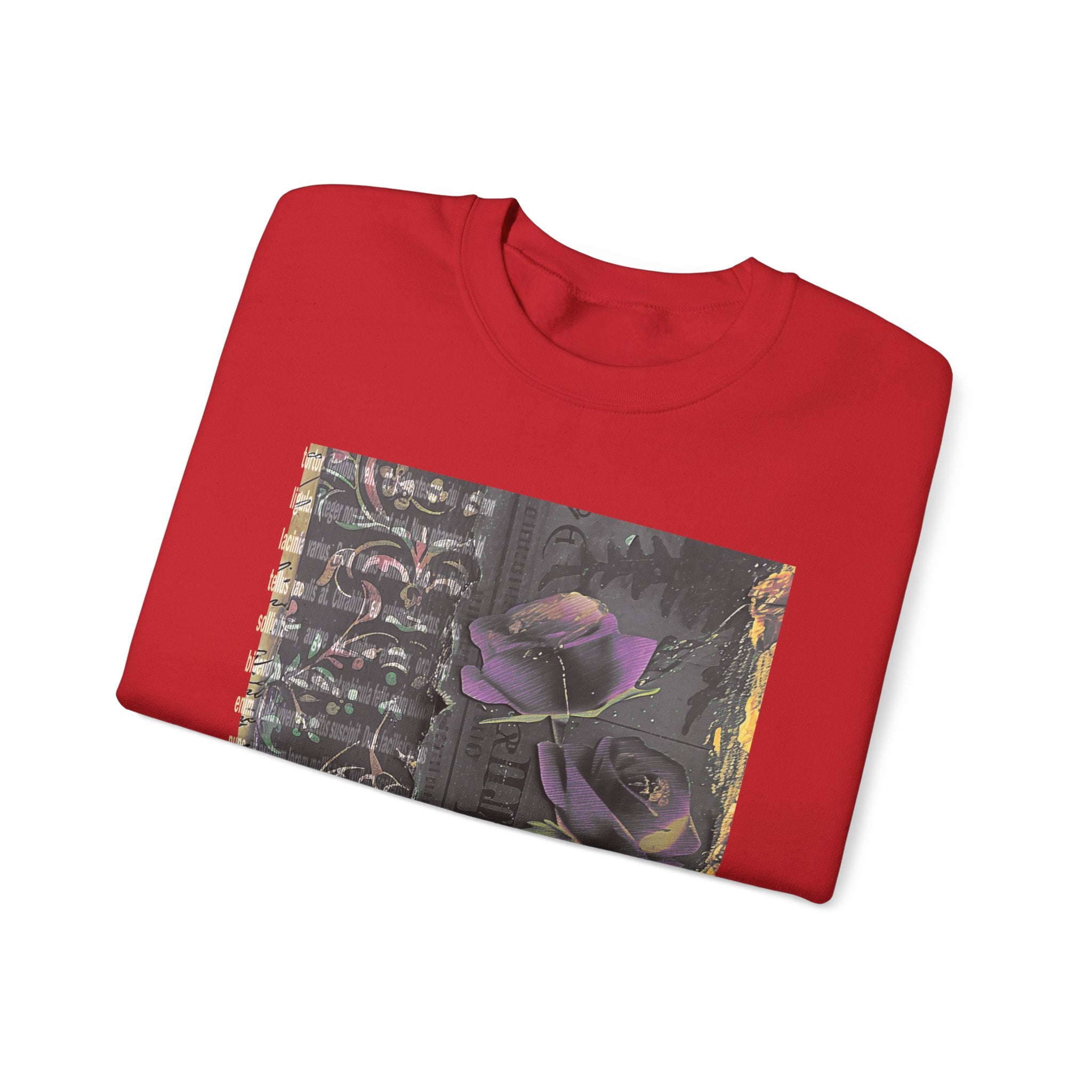 Crewneck Sweatshirt — Vintage Botanical Collage with Purple Roses
