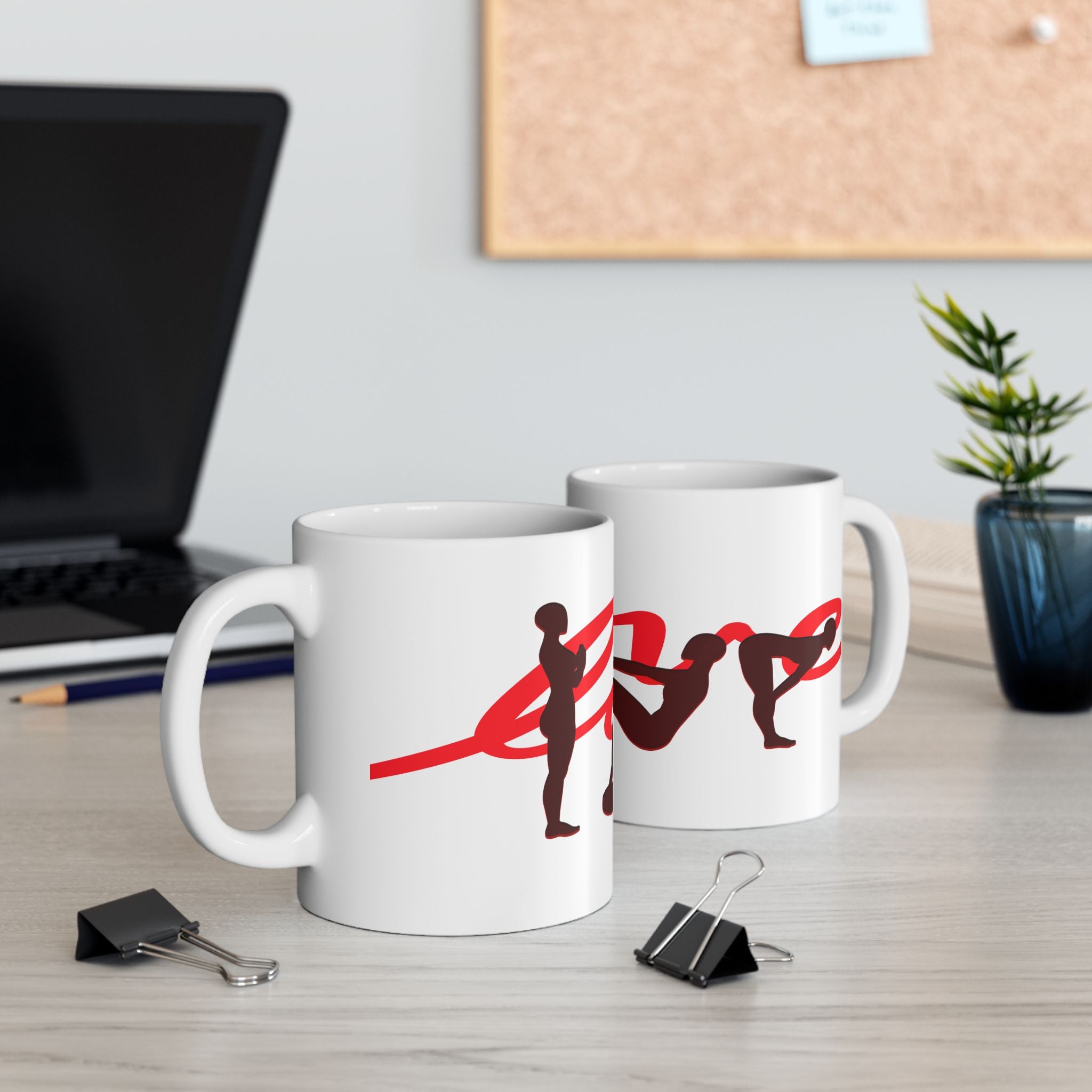 Yoga Love Ceramic Mug — Red Script Mindfulness Coffee Cup (11oz)