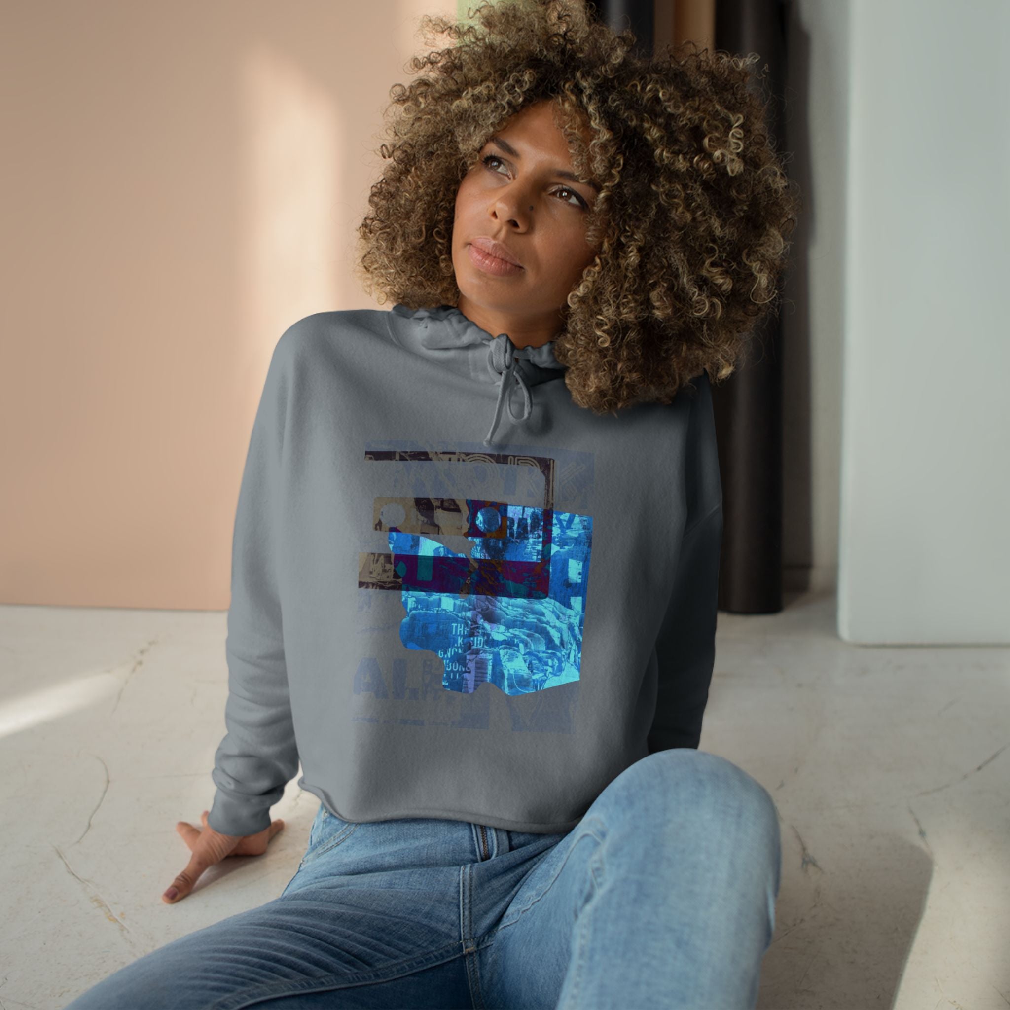 Trendy Crop Hoodie with Inspirational Graphic Design