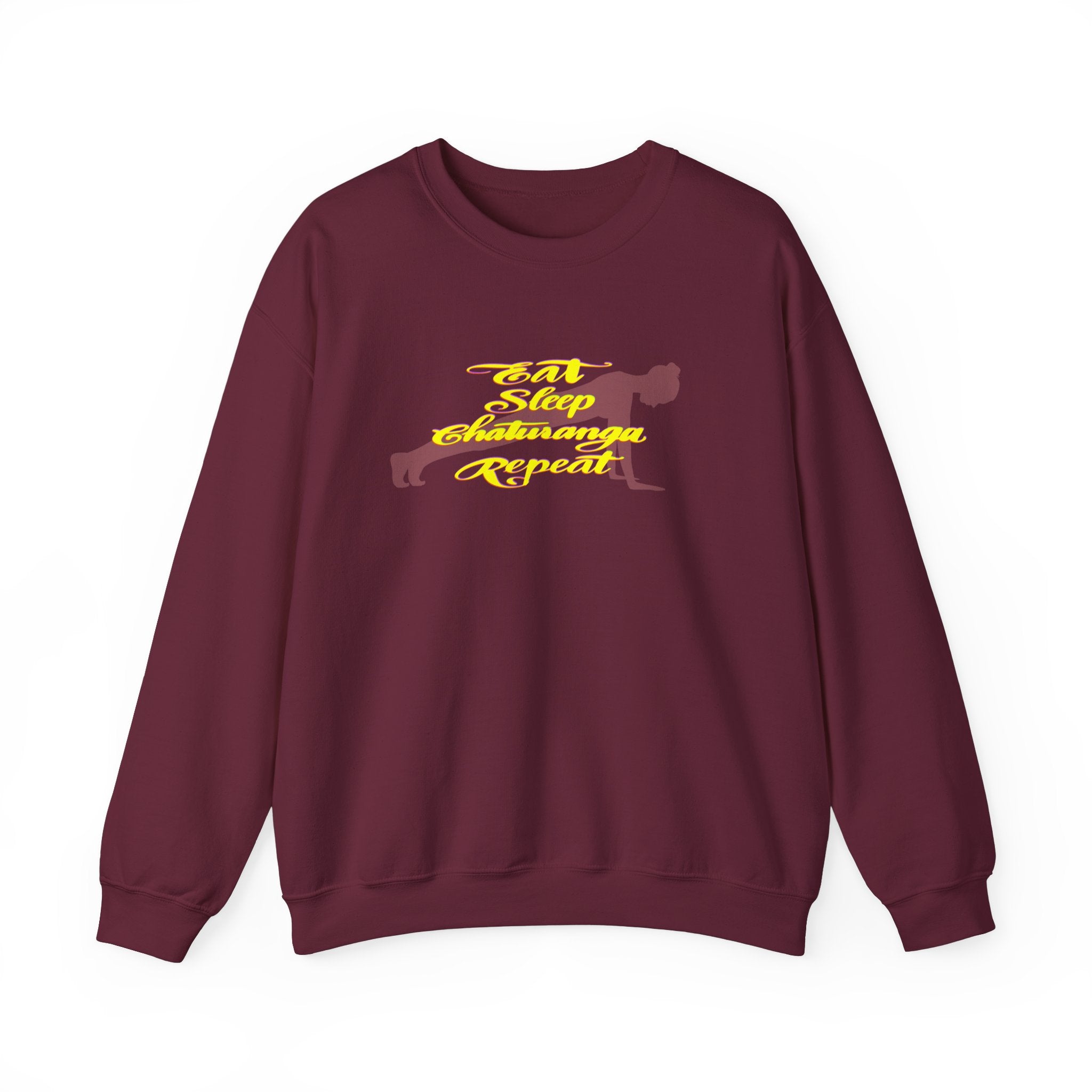 Funny Yoga Lover Crewneck Sweatshirt - Eat, Sleep, Chaturanga, Repeat
