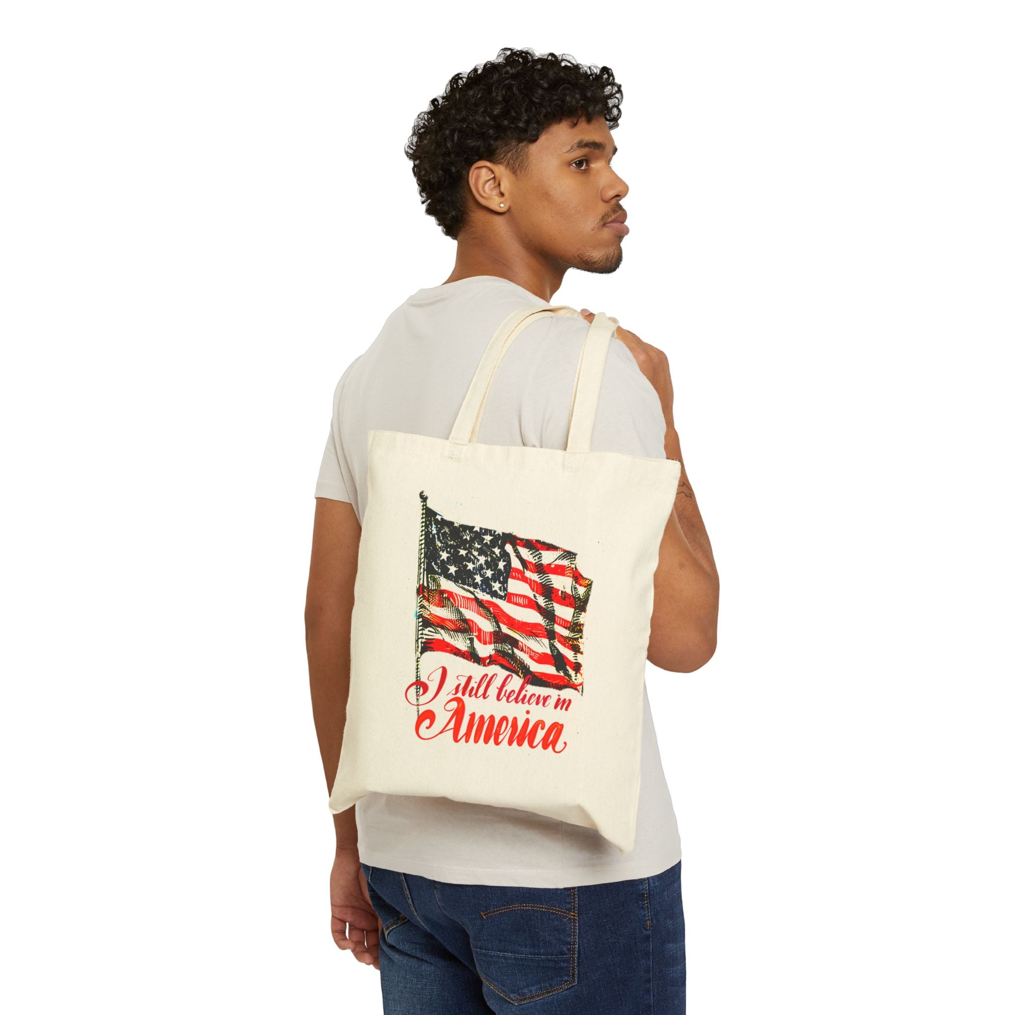Patriotic Cotton Canvas Tote Bag - "I Still Believe in America"