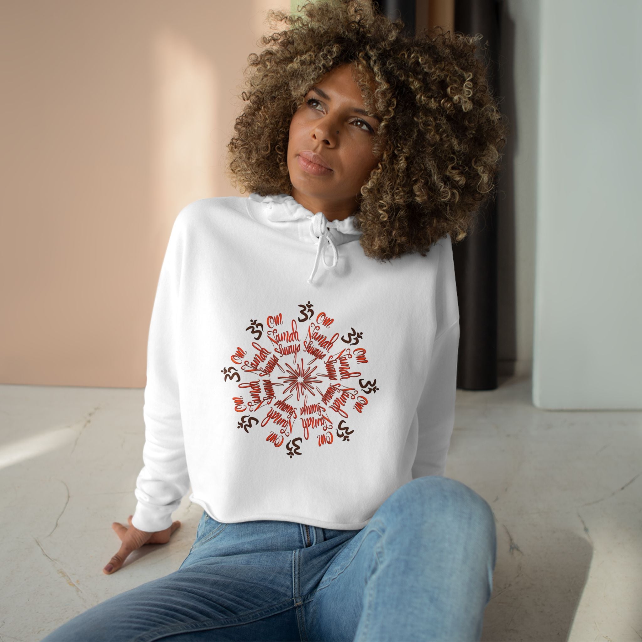 Spiritual Snowflake Crop Hoodie - Cozy White Pullover for Yoga & Meditation