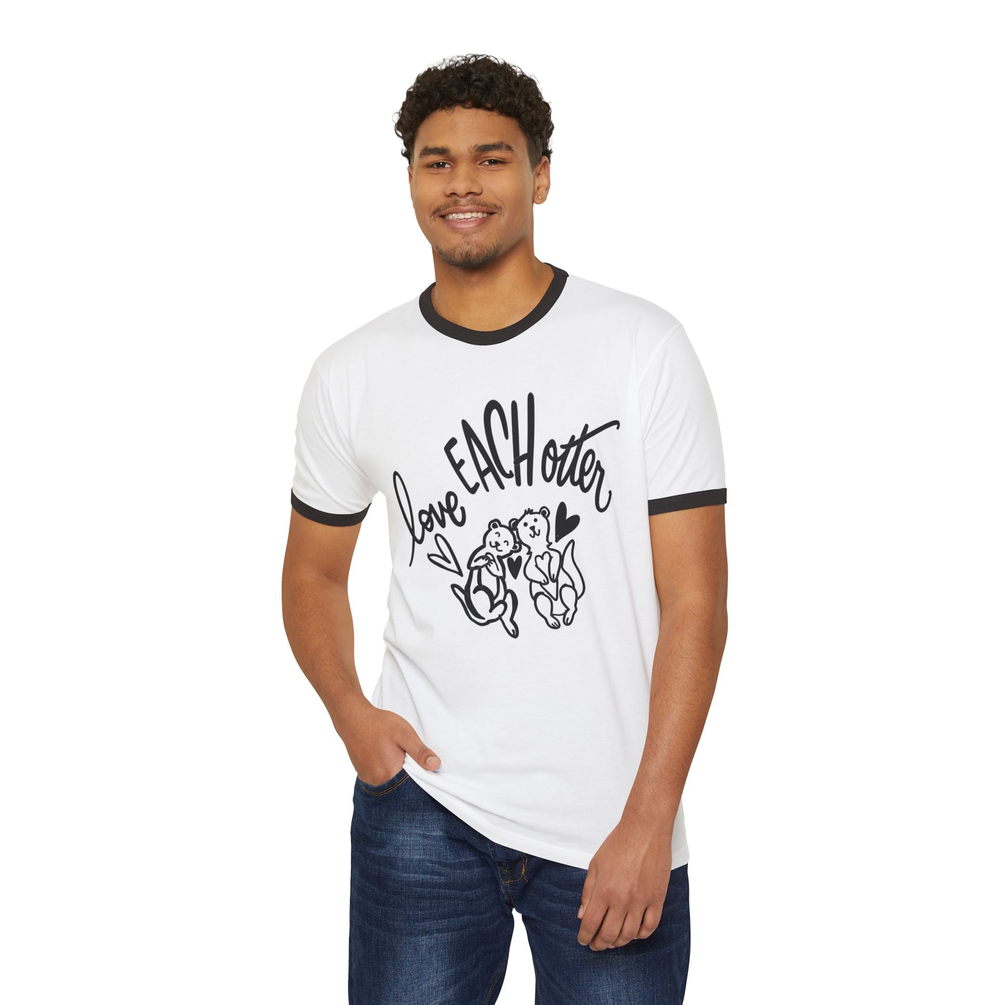 Love Each Otter Unisex Cotton Ringer T-Shirt - Cute Couple Design