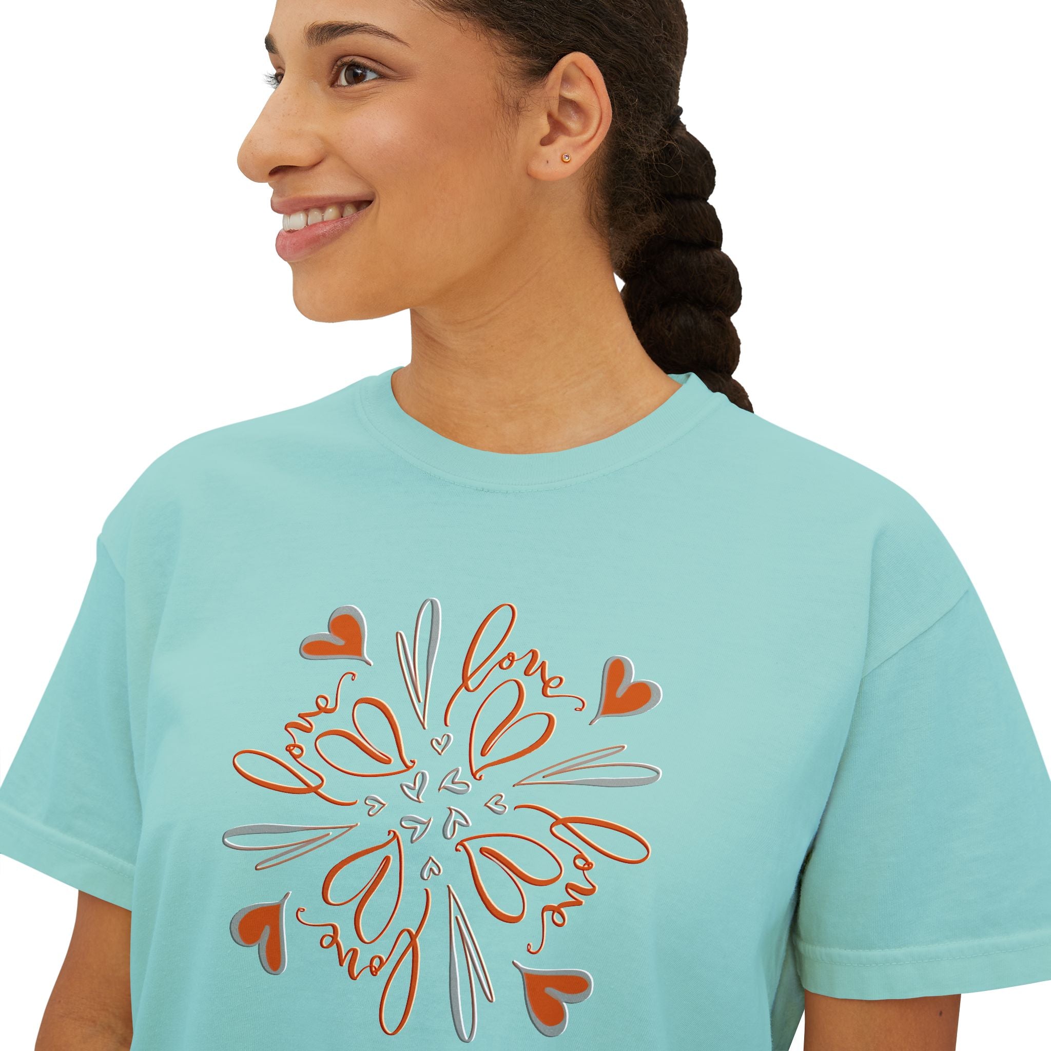 Women's Boxy Tee — Floral Heart Mandala Graphic