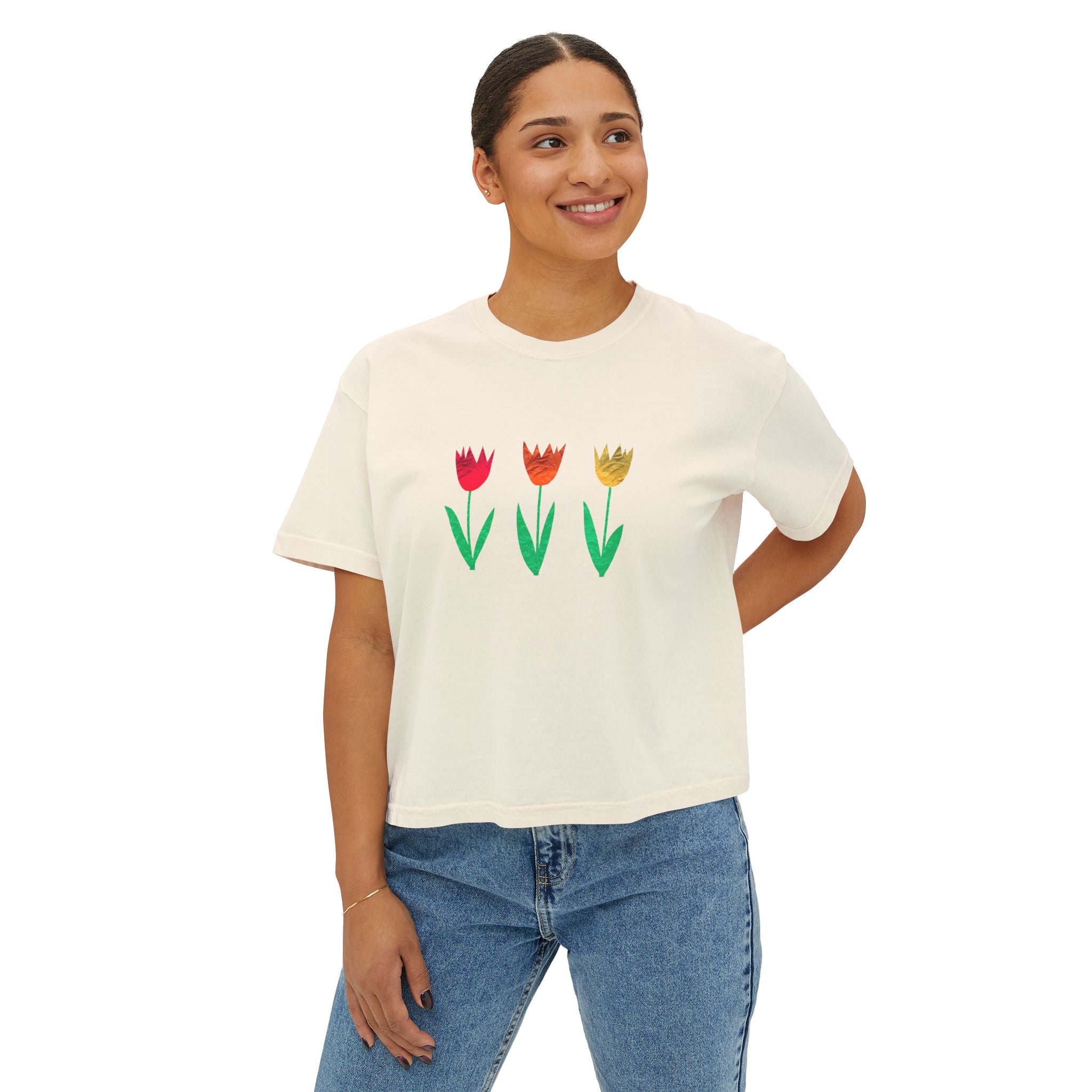 Floral Women's Boxy Tee, Casual Spring T-Shirt, Gifts for Her, Everyday Wear, Graphic Tee for Plant Lovers, Mother's Day Gift