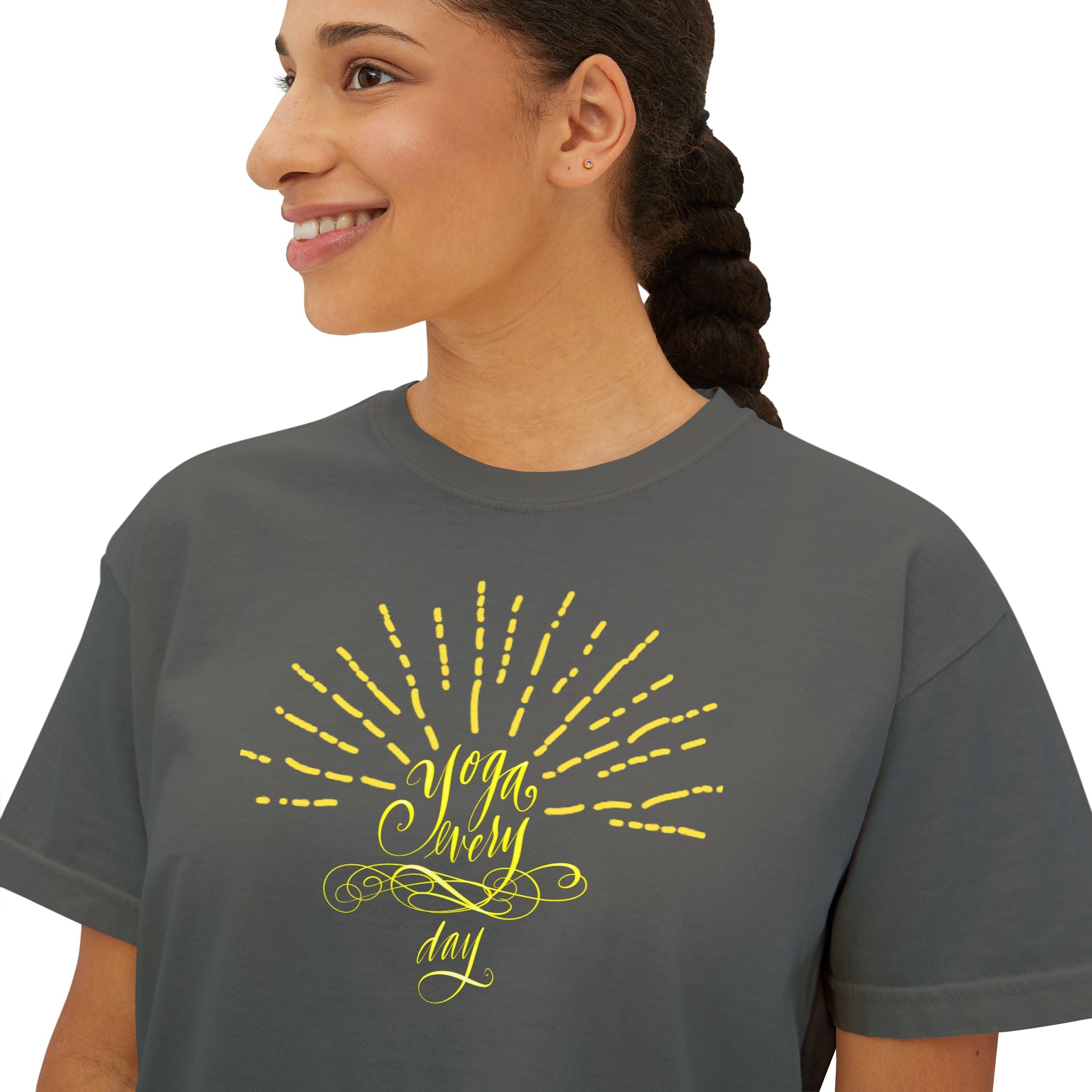 Yoga Every Day Sunshine Vibes Women's Boxy Tee - Positive Energy Graphic T-Shirt