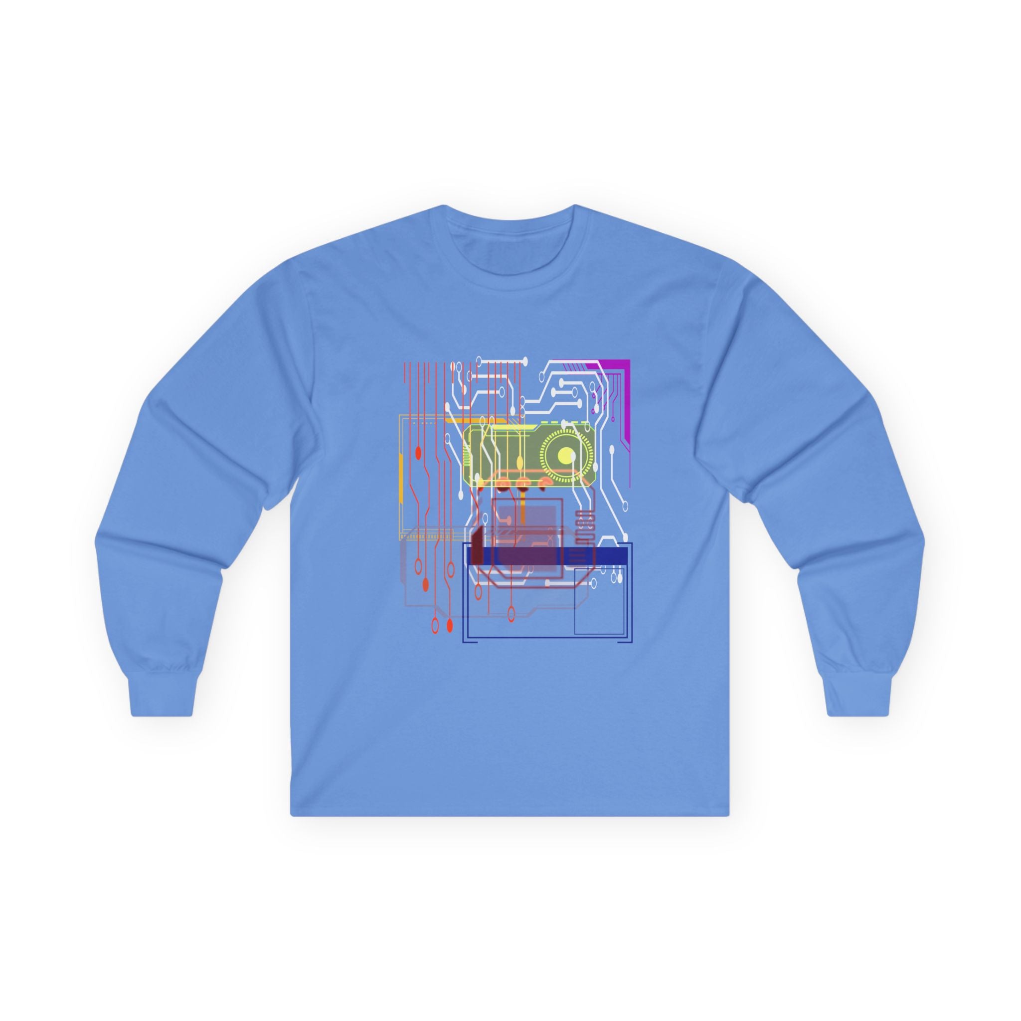 Tech-Inspired Unisex Long Sleeve Tee - Cyber Circuit Design
