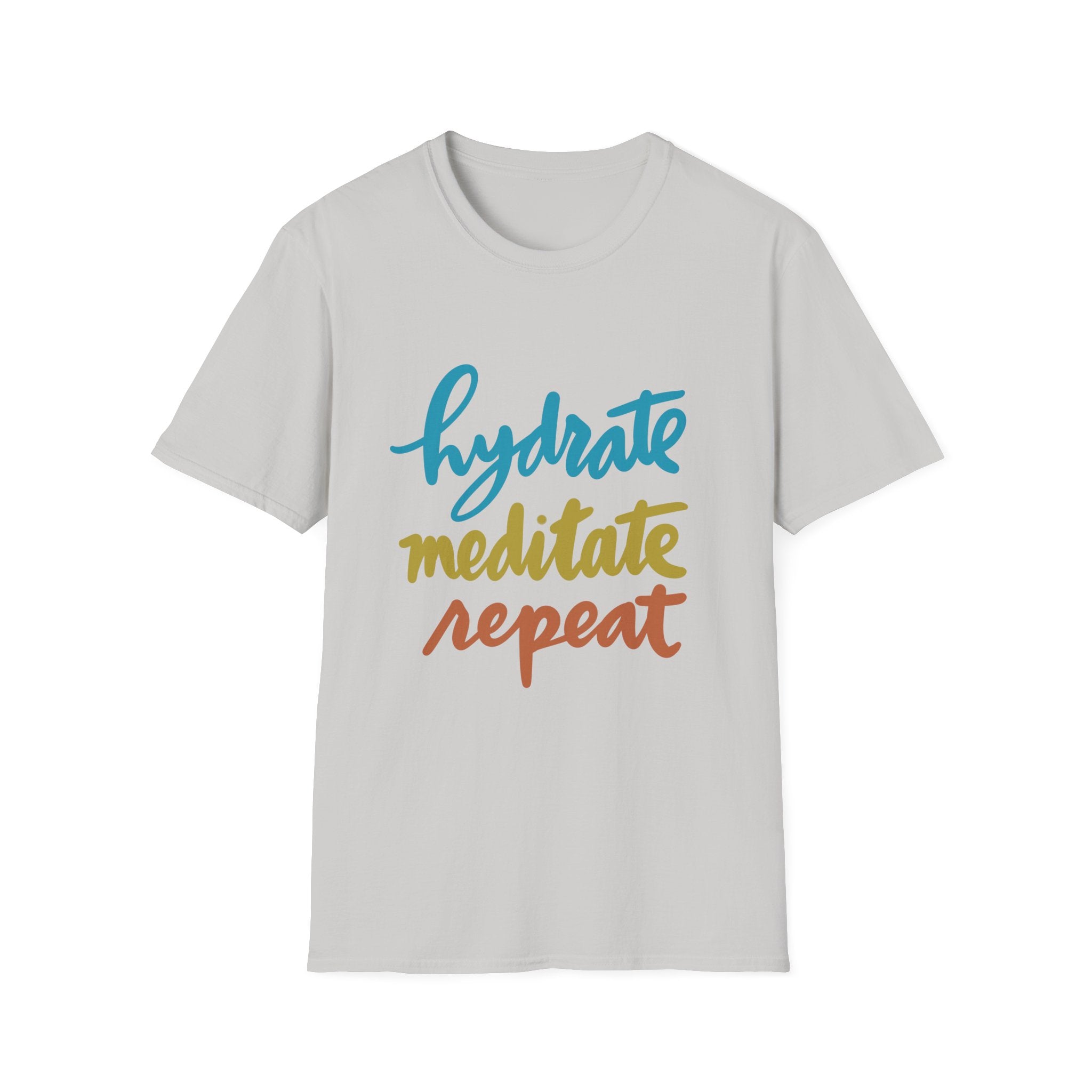 Hydrate Meditate Repeat Unisex Softstyle T-Shirt - Chill Vibe Tee for Wellness Lovers