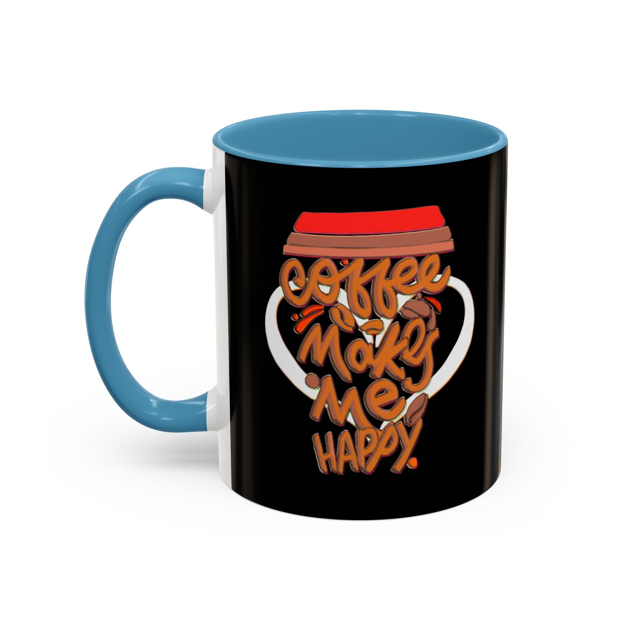 COFFEE MAKES ME HAPPY Hand-Drawn Design Accent Coffee Mug (11oz)