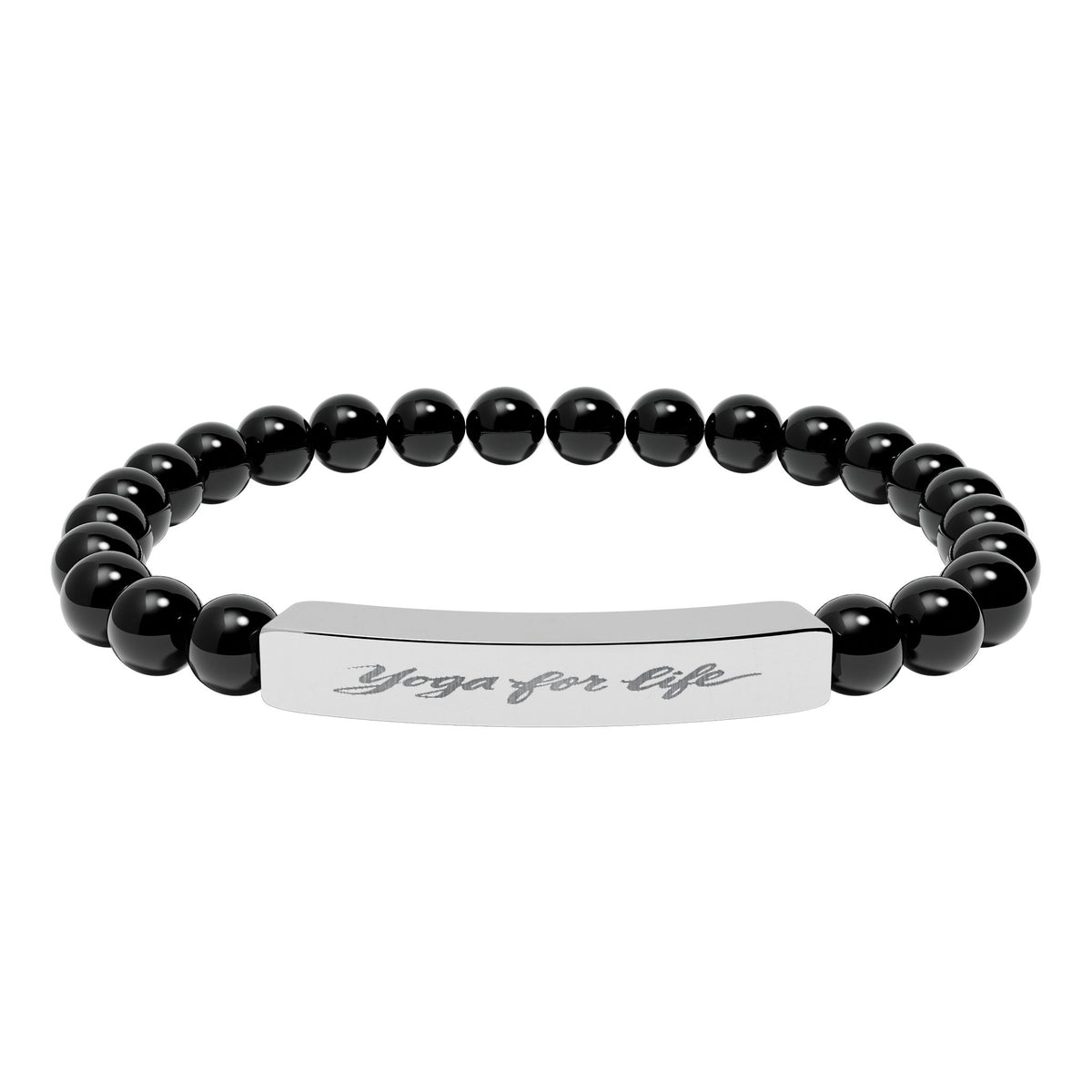 Natural Stone Stretch Bar Bracelet — "Yoga for Life" Engraved