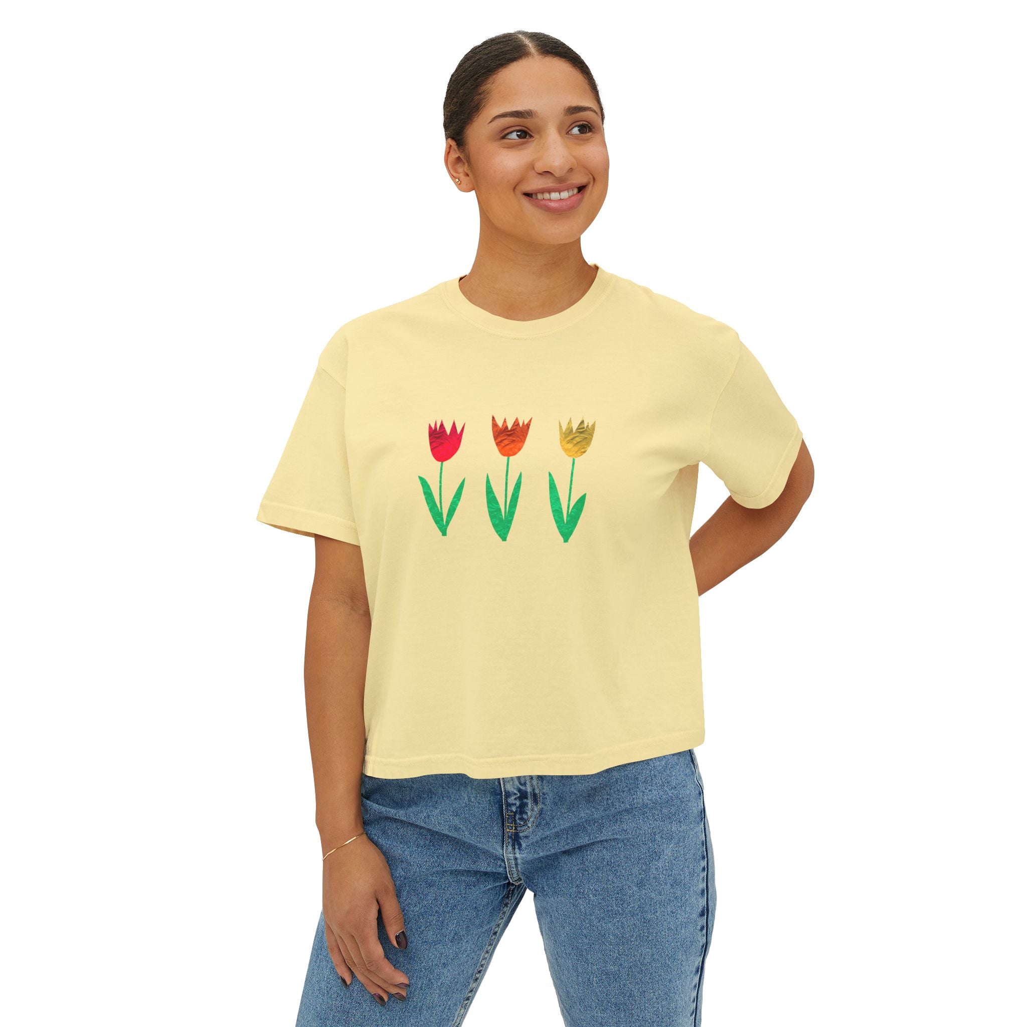 Floral Women's Boxy Tee, Casual Spring T-Shirt, Gifts for Her, Everyday Wear, Graphic Tee for Plant Lovers, Mother's Day Gift