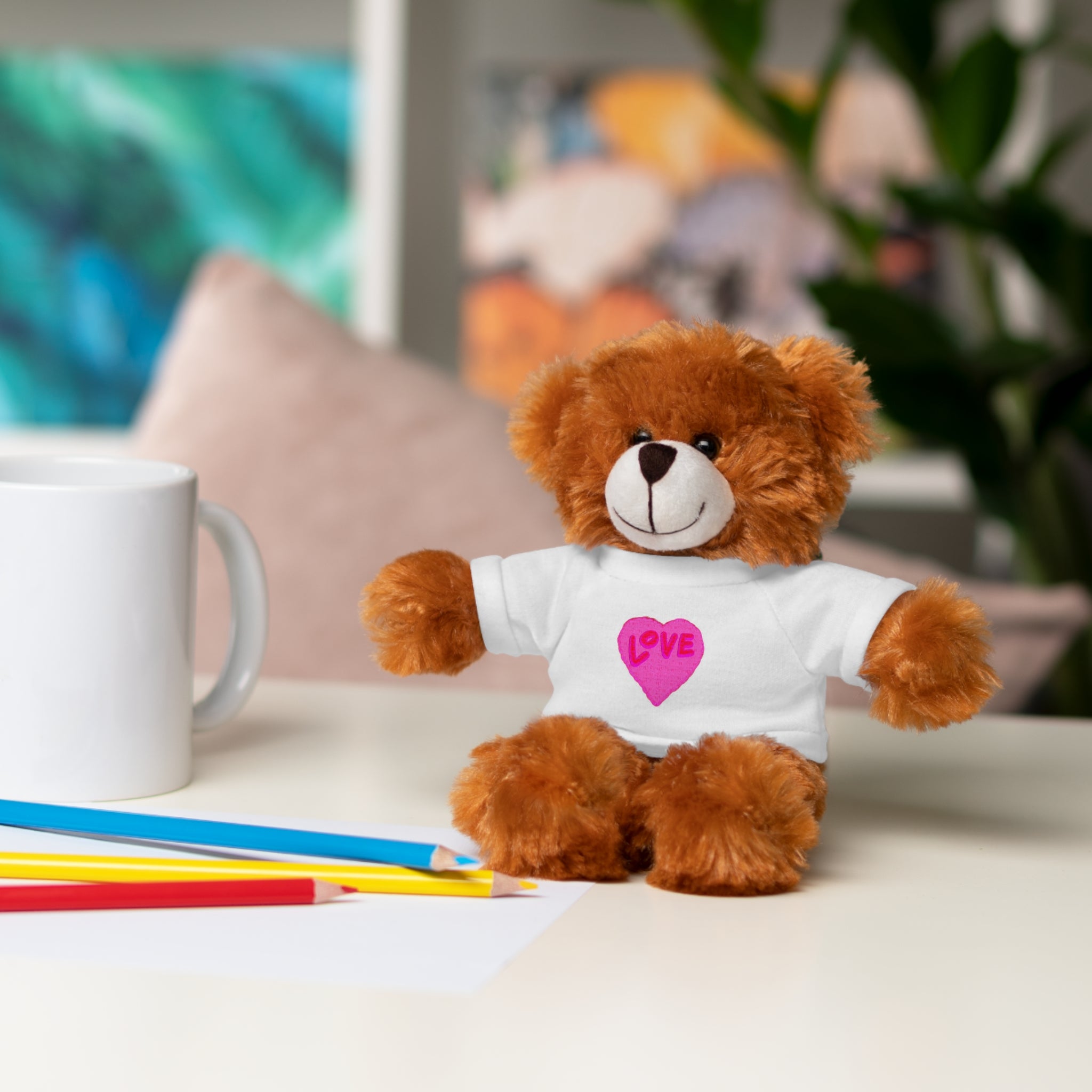 Love Bear Stuffed Animal in Custom Tee - Perfect Gift for Kids and Occasions