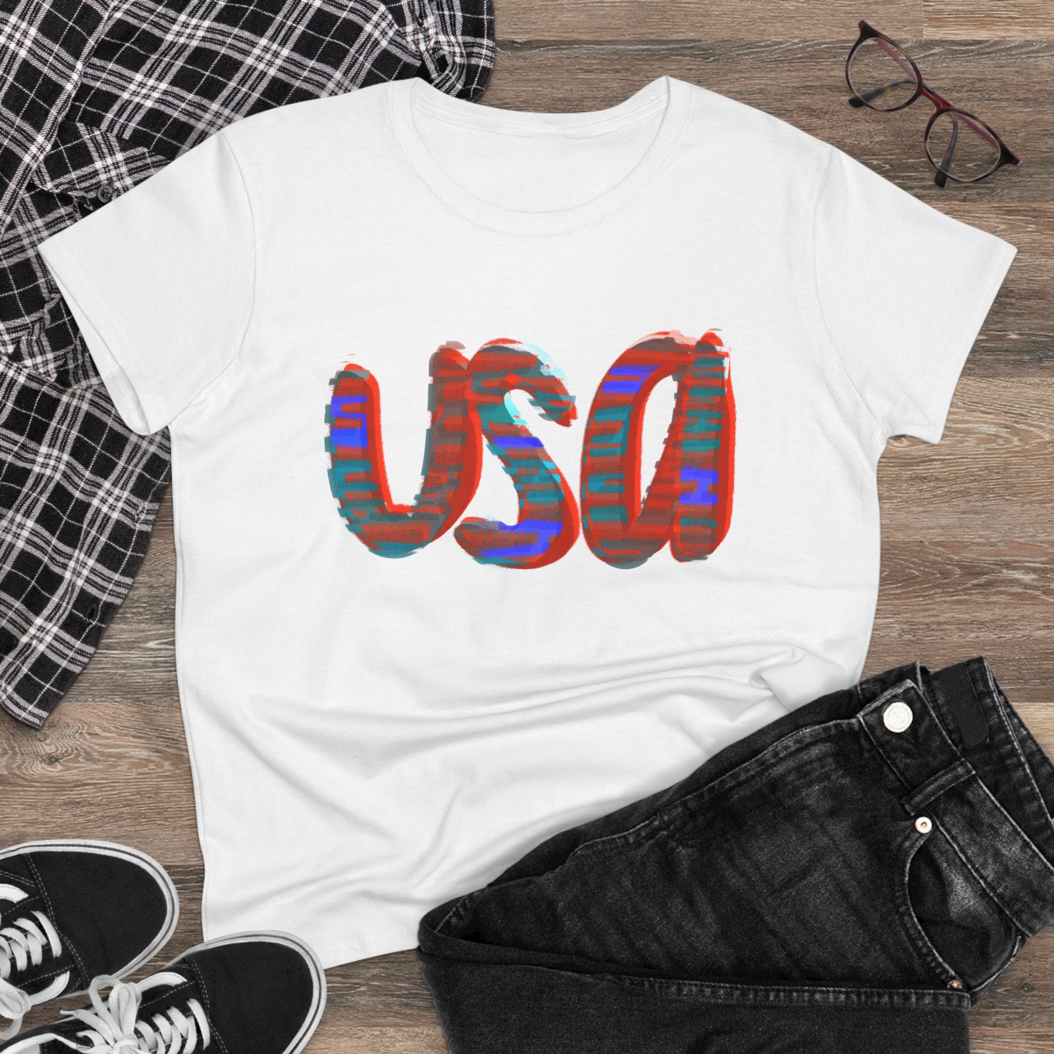 Women's USA Graphic Tee, Casual Summer Shirt, Independence Day Top, Gift for Patriots, Trendy Everyday Wear