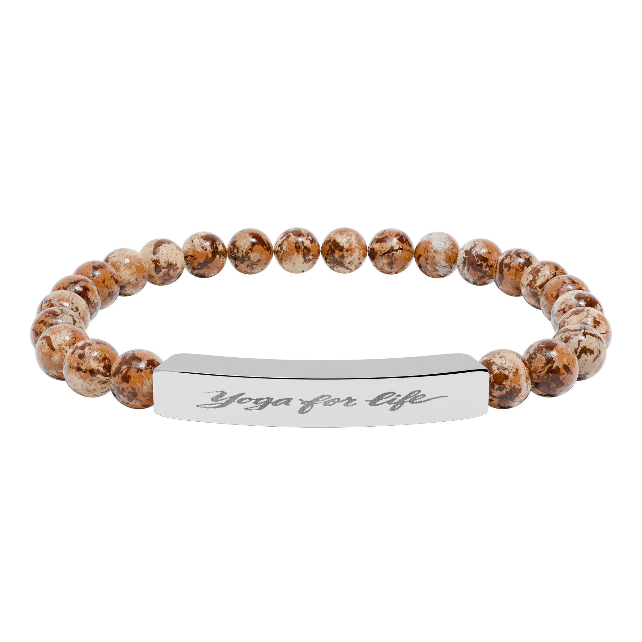 Natural Stone Stretch Bar Bracelet — "Yoga for Life" Engraved
