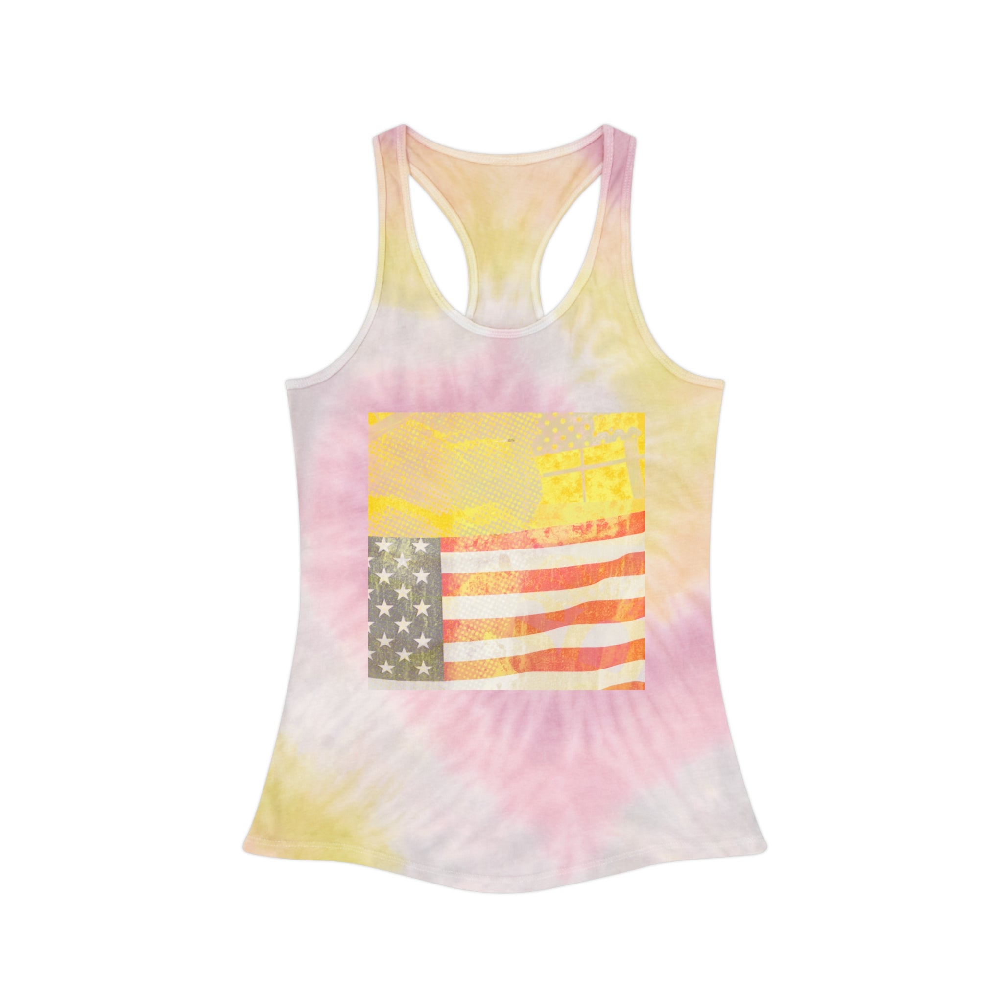 Patriotic Tie Dye Racerback Tank Top for Summer Celebrations